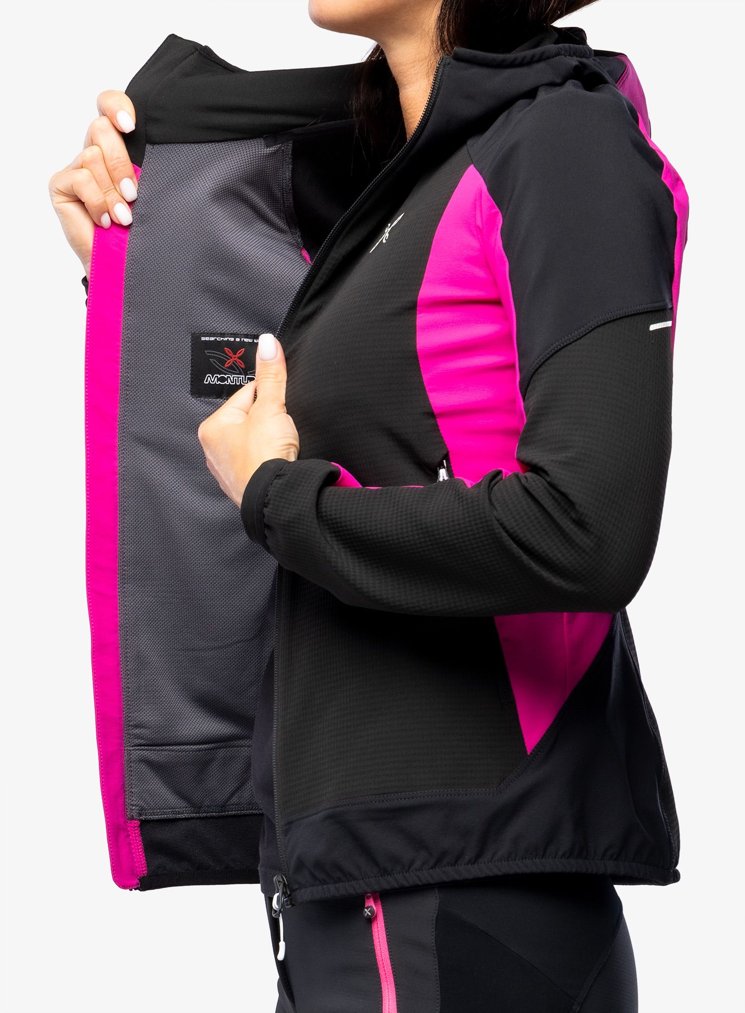 Ženska softshell jakna Montura Premium Wind Hoody Jacket - black/intense violet