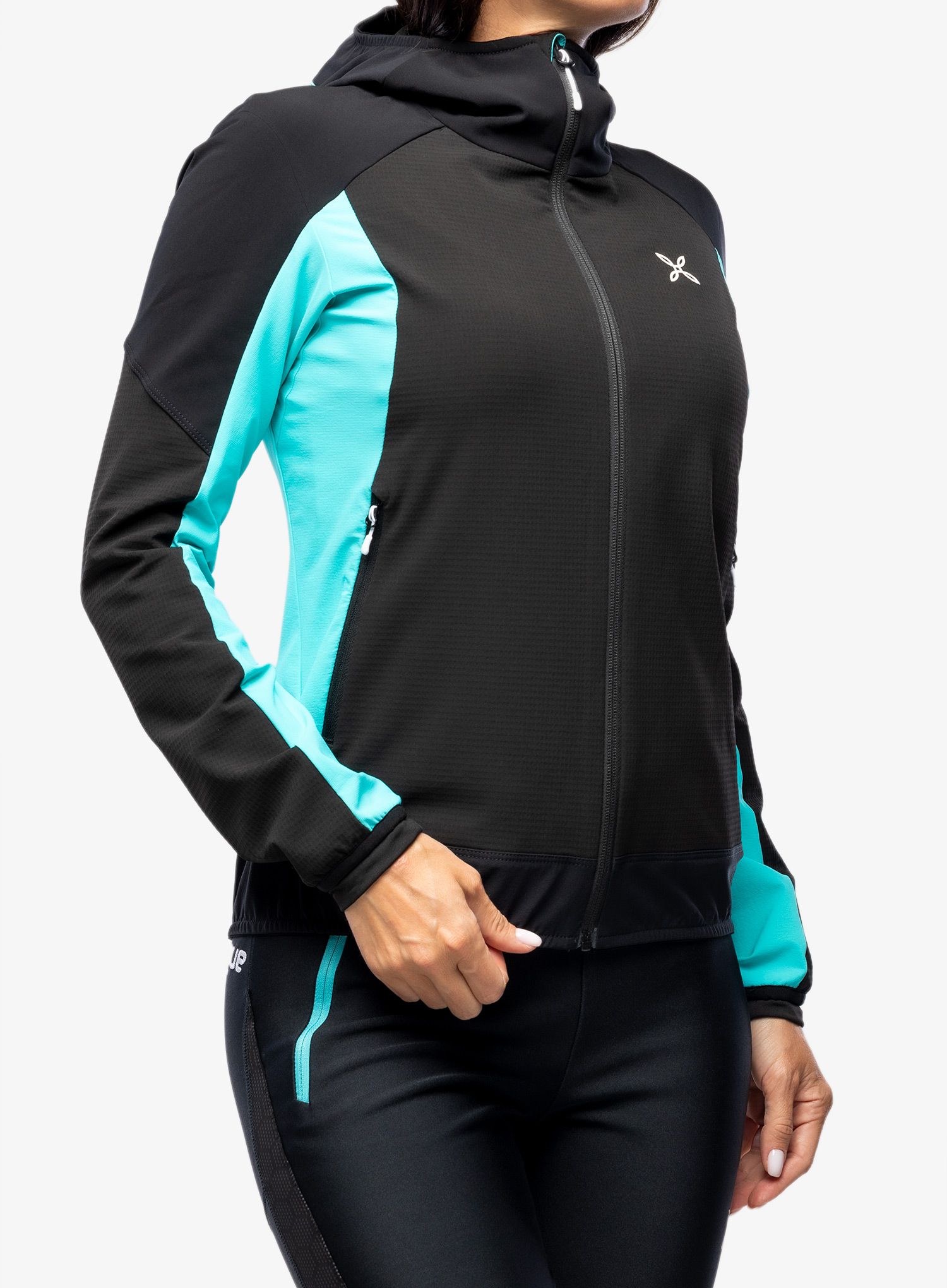 Ženska softshell jakna Montura Premium Wind Hoody Jacket - black/light blue