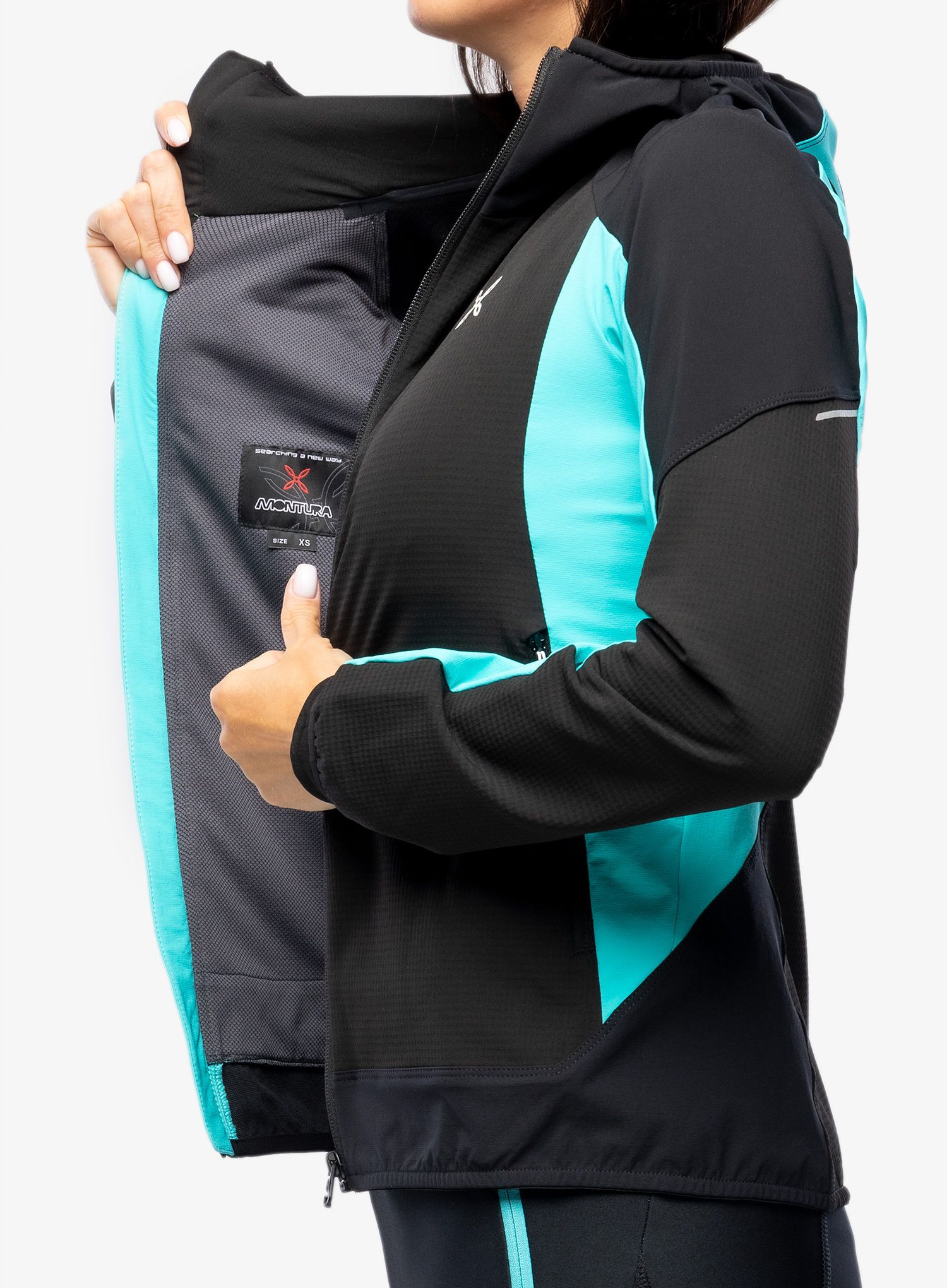 Ženska softshell jakna Montura Premium Wind Hoody Jacket - black/light blue