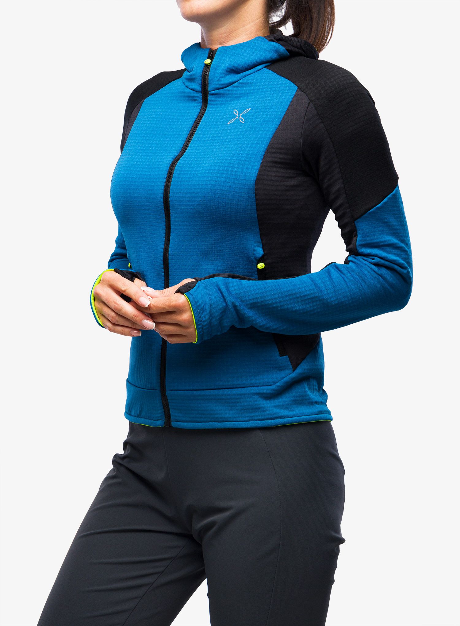 Ženska jopa s kapuco Montura Stretch Color 2 Maglia - deep blue/yellow fluo