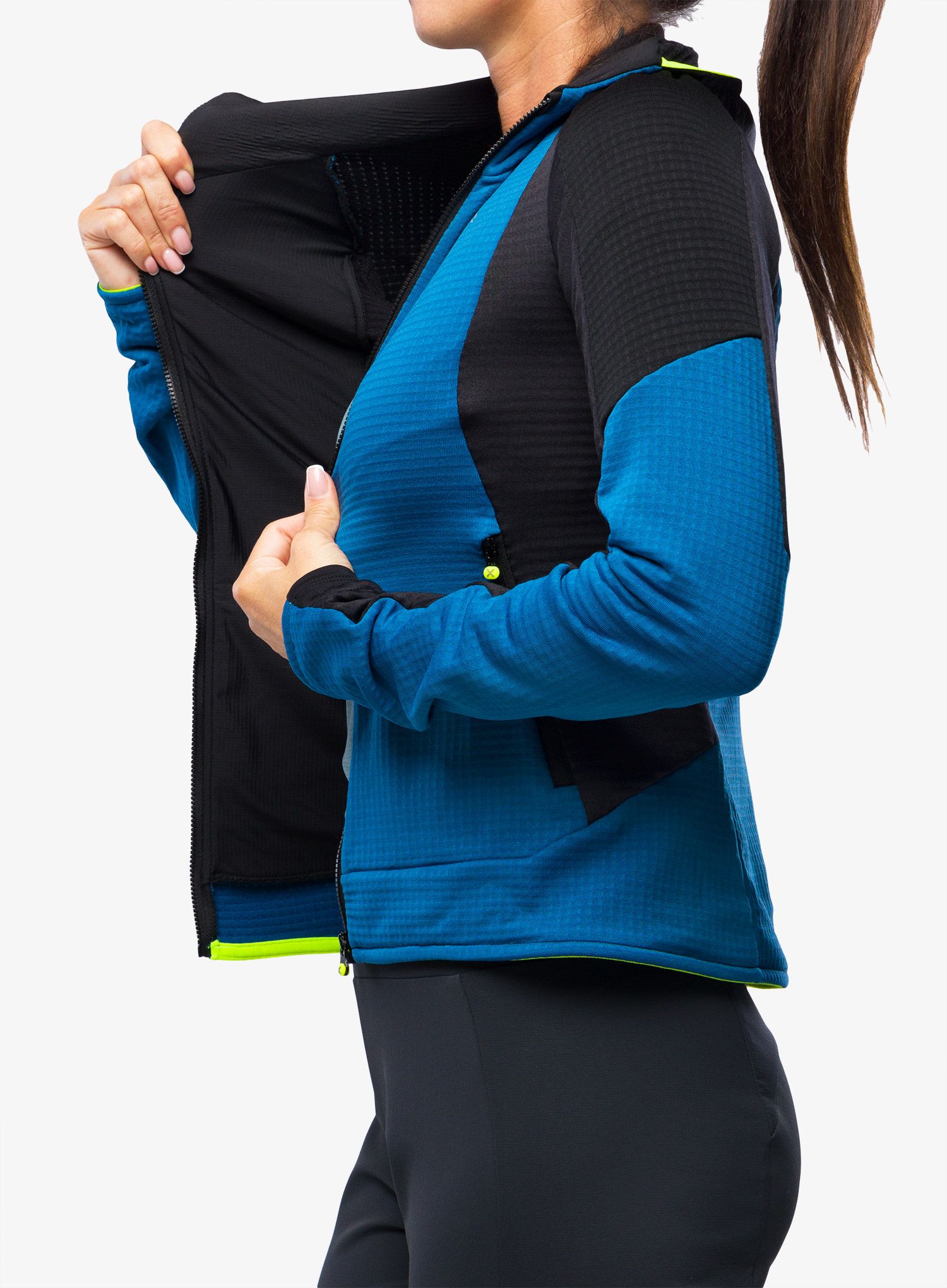 Ženska jopa s kapuco Montura Stretch Color 2 Maglia - deep blue/yellow fluo