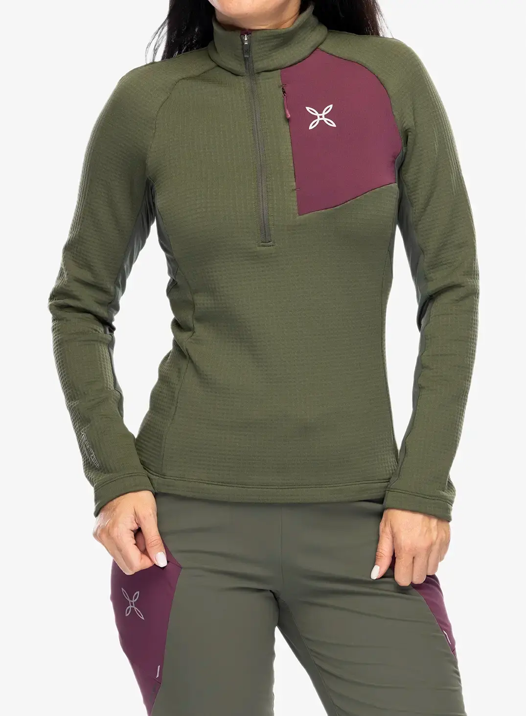 Ženska jopica Montura Stretch Color 3 Zip Maglia - sage green/wine red