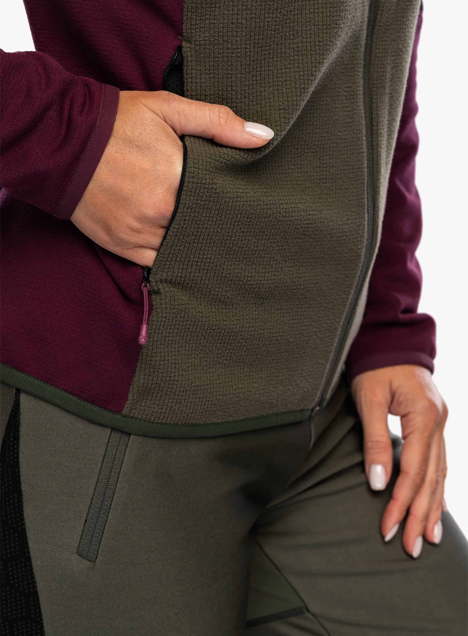 Ženska jopica z zadrgo Montura Stretch Evo Maglia - sage green/wine red