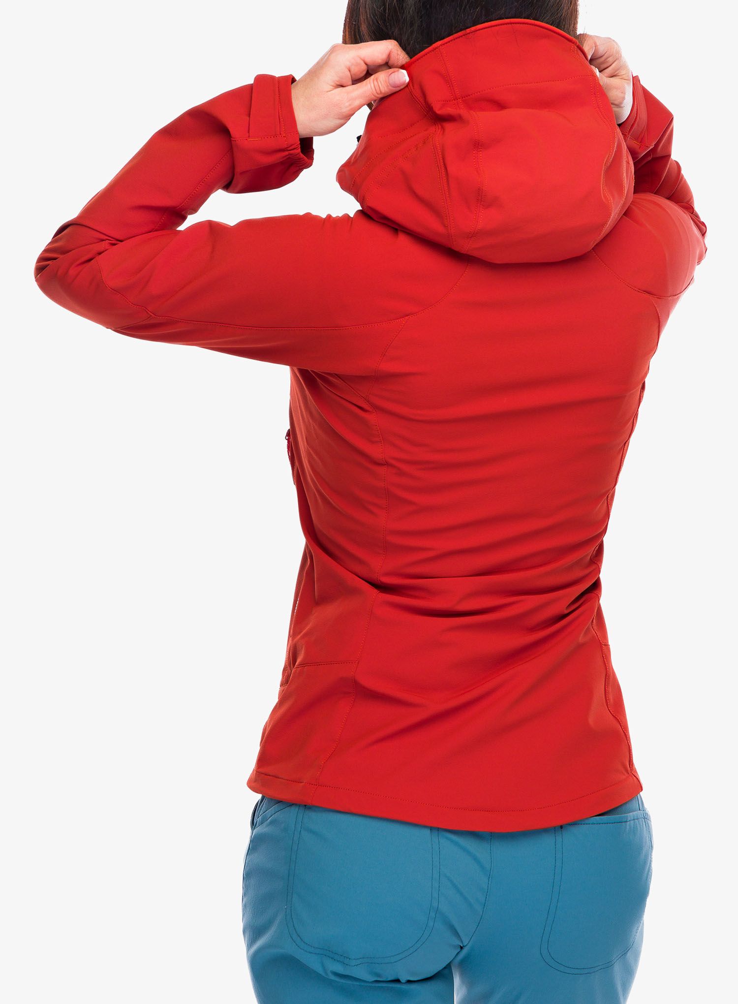 Ženska softshell jakna Mountain Equipment Frontier Hooded Jacket - atlas red