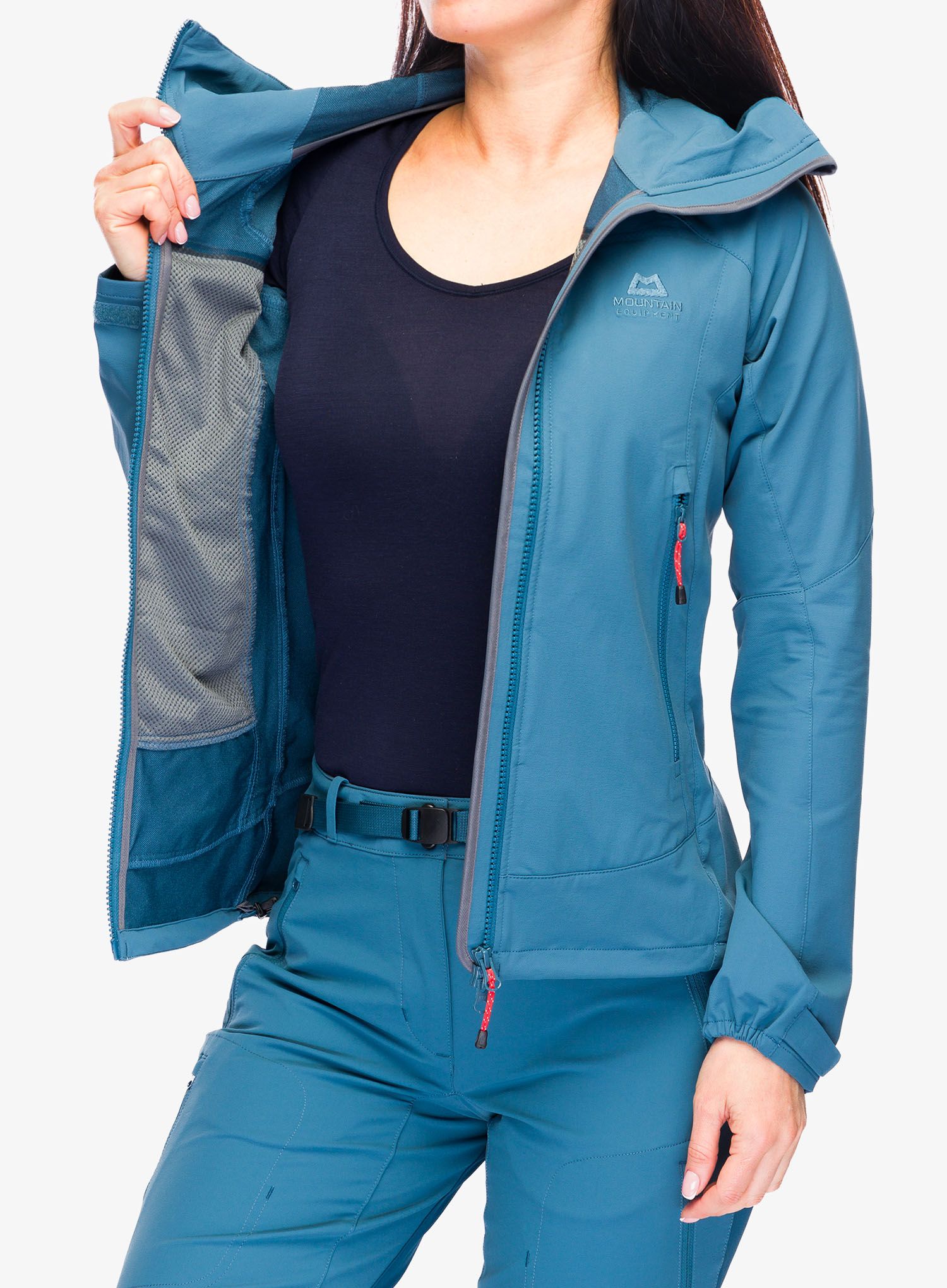 Ženska softshell jakna Mountain Equipment Frontier Hooded Jacket - indian teal