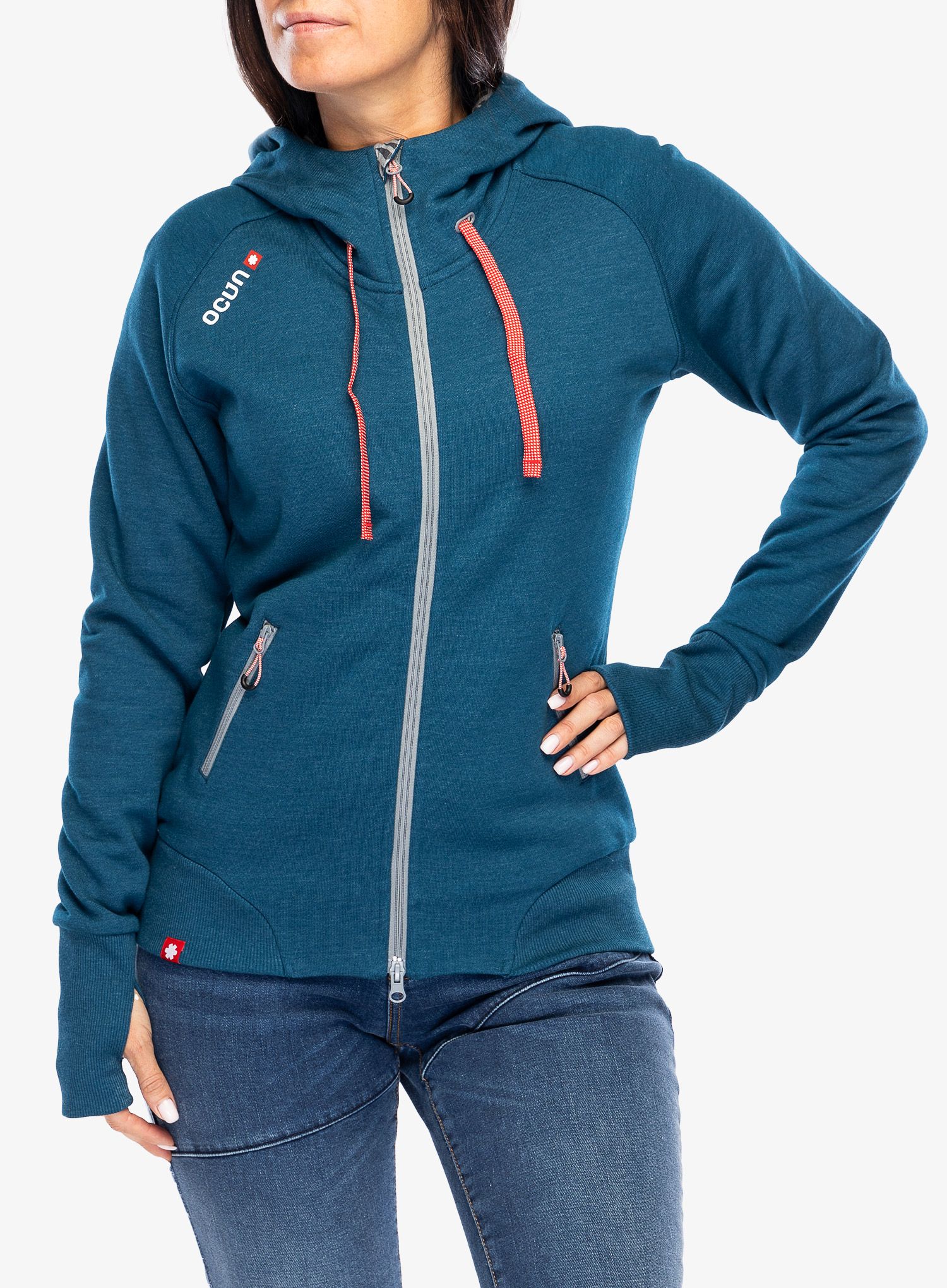 Ženska jopa s kapuco Ocun Hoodie Zipper - blue opal/silverscone