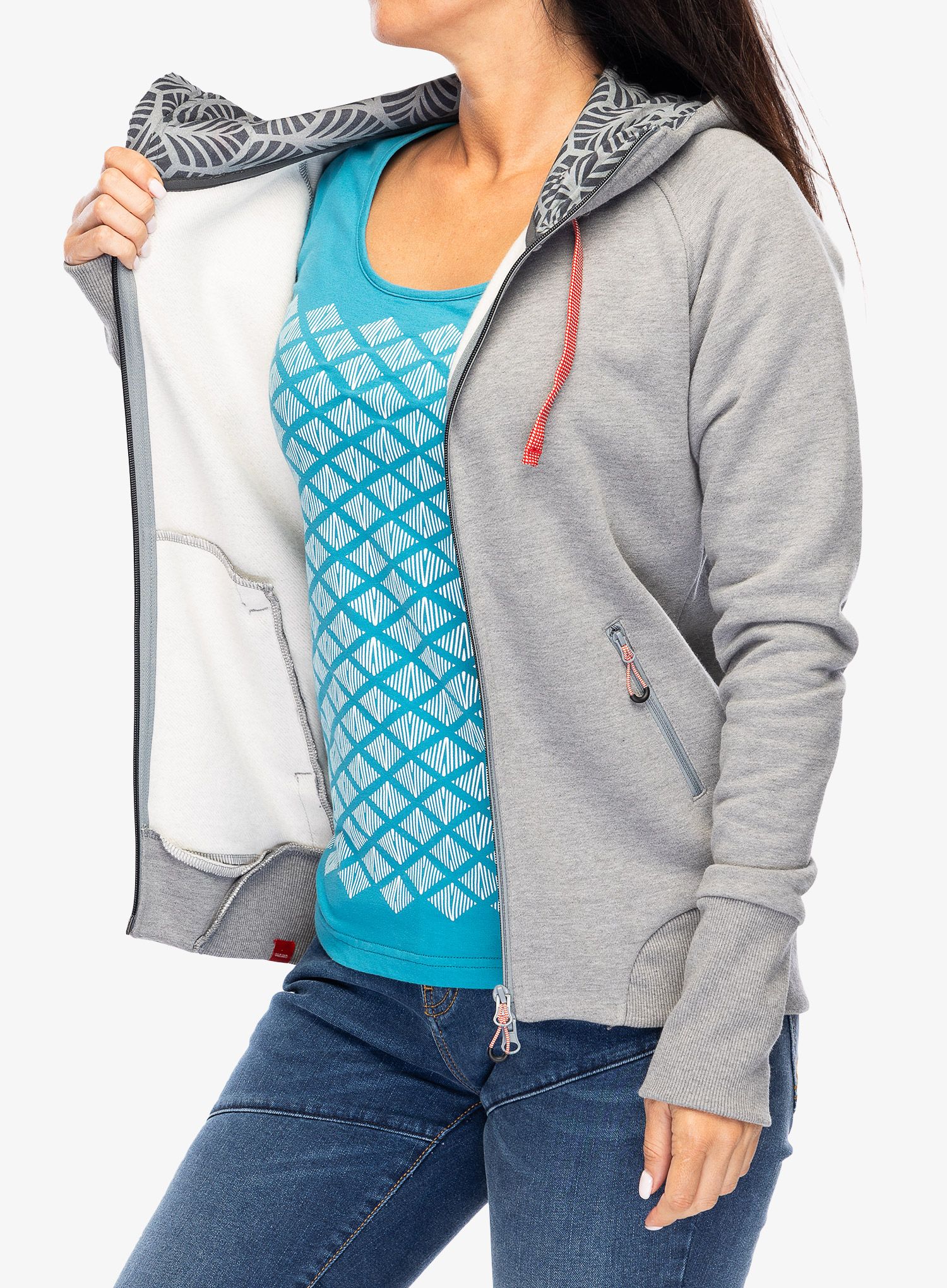 Ženska jopica z zadrgo Ocun Hoodie Zipper - grey paloma/silverscone