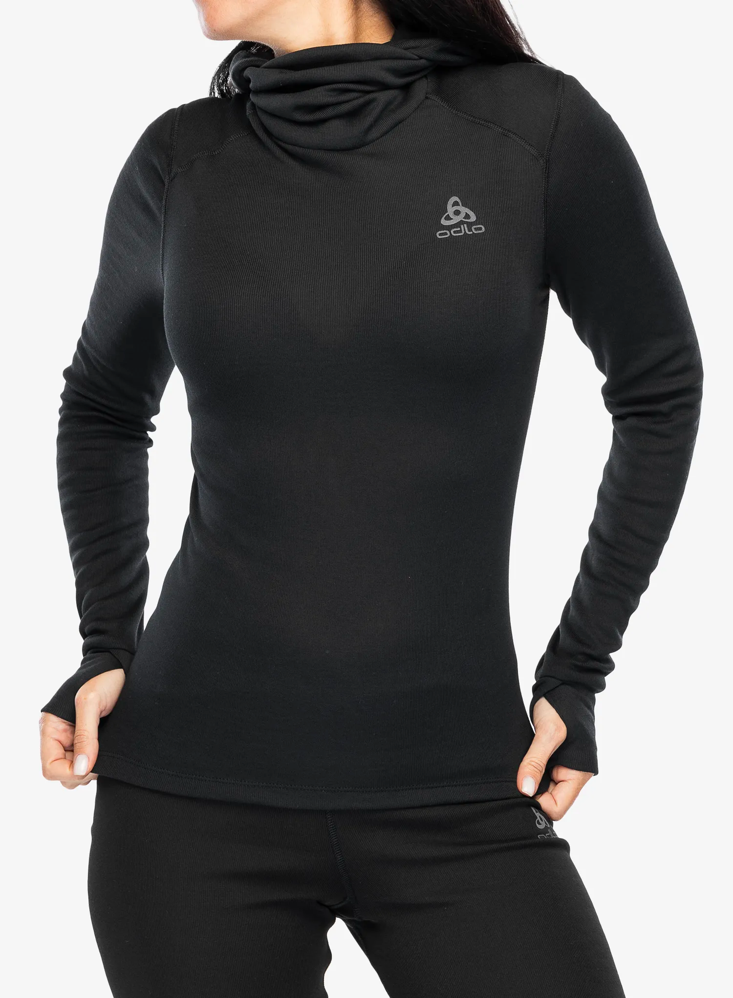 Ženska termo flis jopa Odlo Active Warm BL Top Facemask LS - black