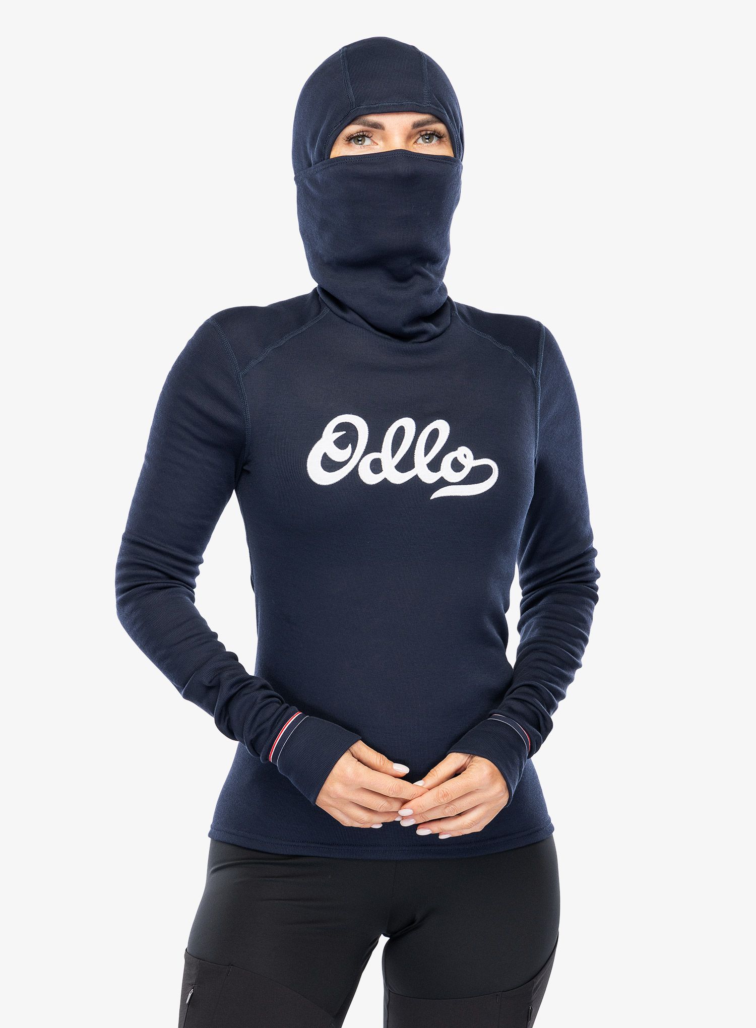 Ženska termo flis jopa Odlo Active Warm Originals BL Top Facemask LS - dark sapphire