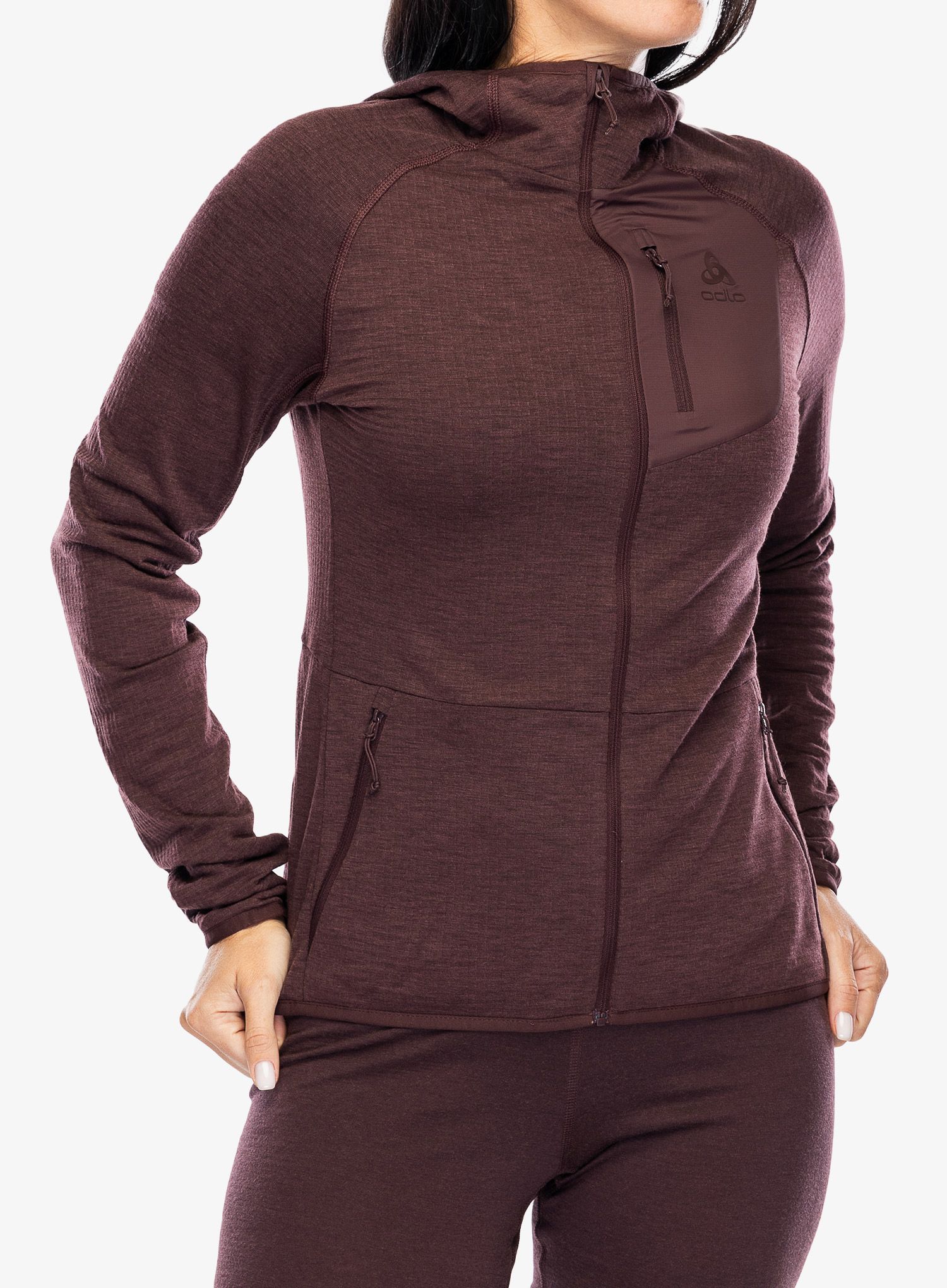 Ženska jopica s kapuco Odlo Ascent Mid Layer Hoody Full Zip - fudge