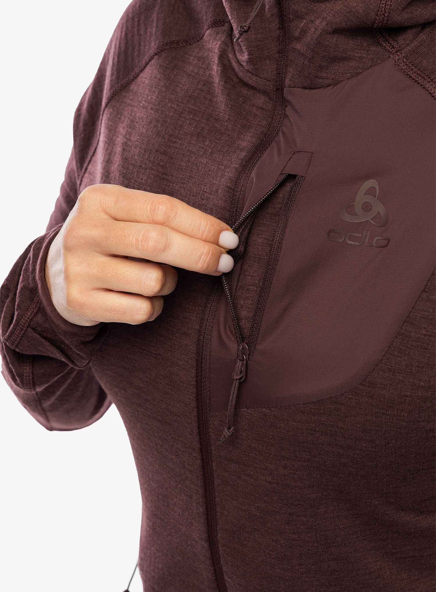 Ženska jopica s kapuco Odlo Ascent Mid Layer Hoody Full Zip - fudge