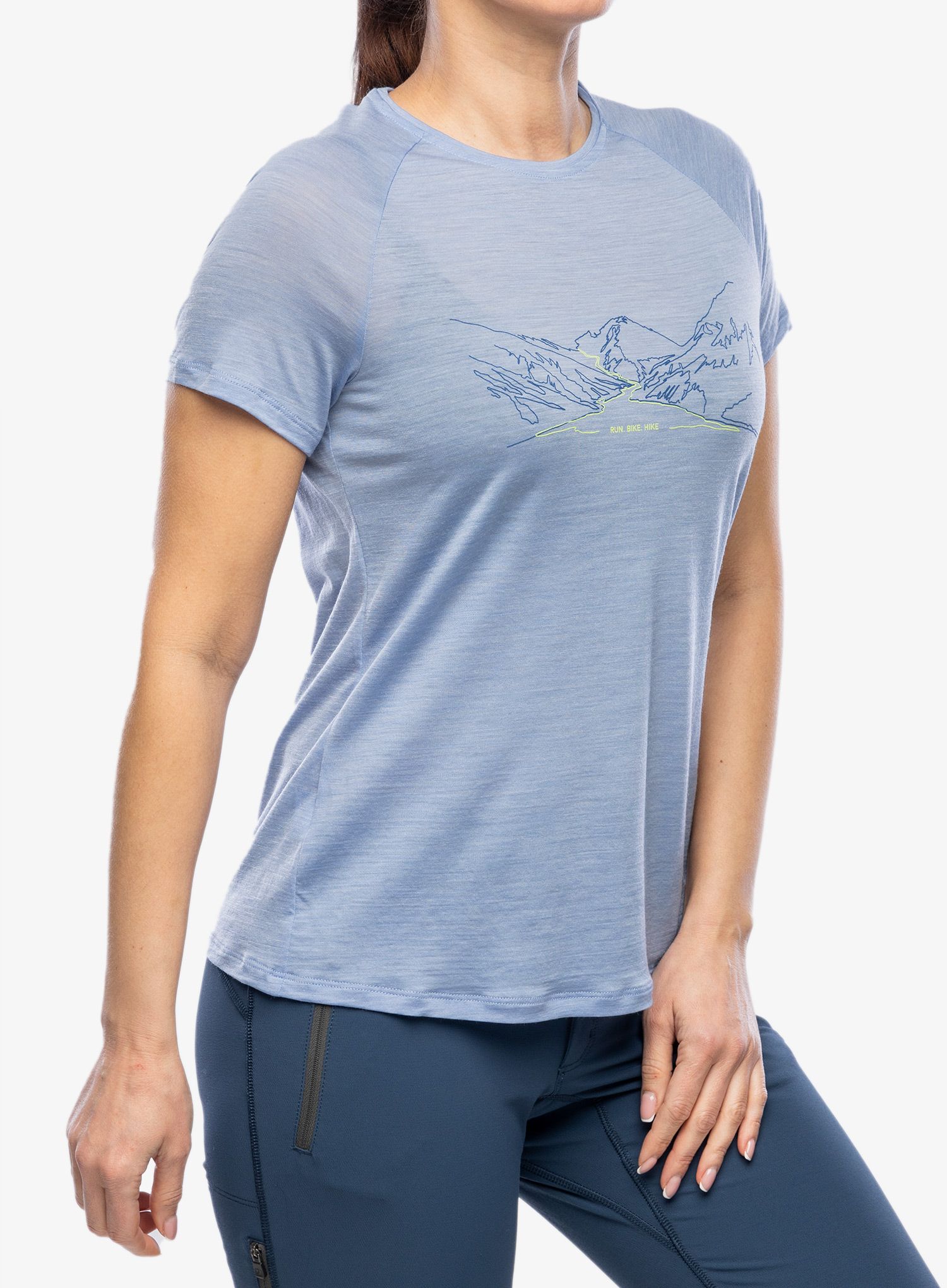 Ženska merino majica Odlo Ascent PW 130 Run. Bike. Hike. T-Shirt - blue heron melange