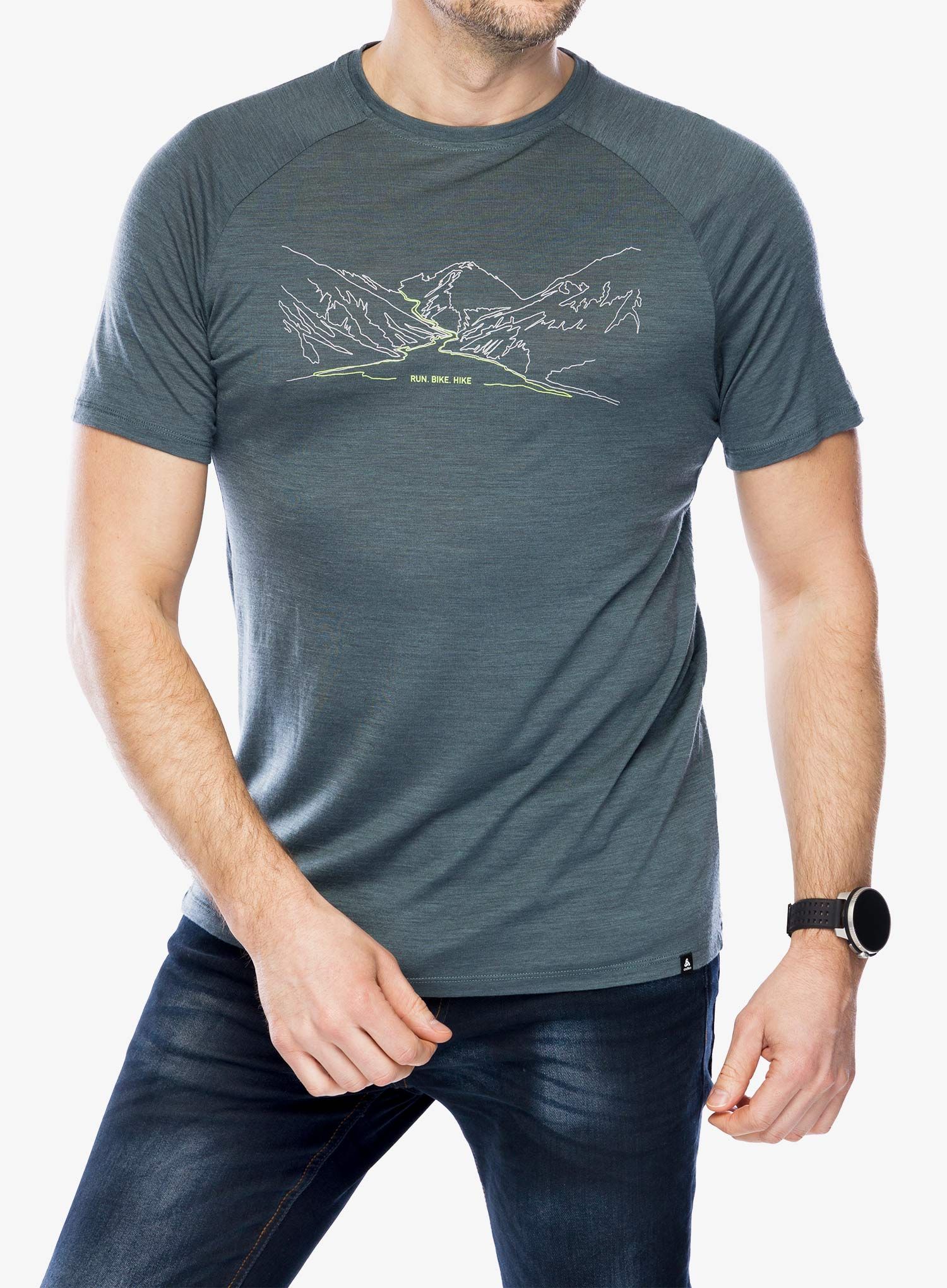 Merino majica Odlo Ascent PW 130 Run. Bike. Hike. T-Shirt - dark slate melange