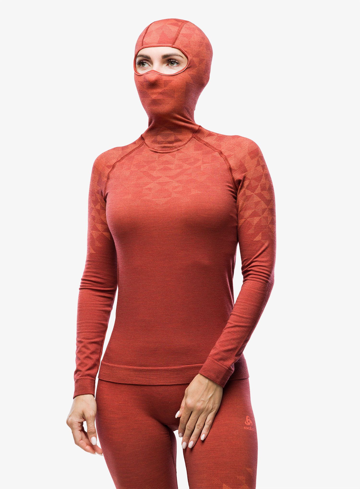 Ženska termo flis jopa Odlo Kinship PW 200 BL Top Facemask LS - spiced apple melange