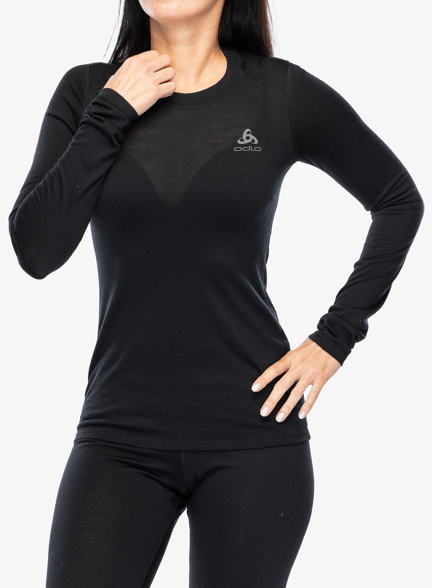 Ženska termo flis jopa Odlo Merino 160 BL Top Crew Neck LS - black