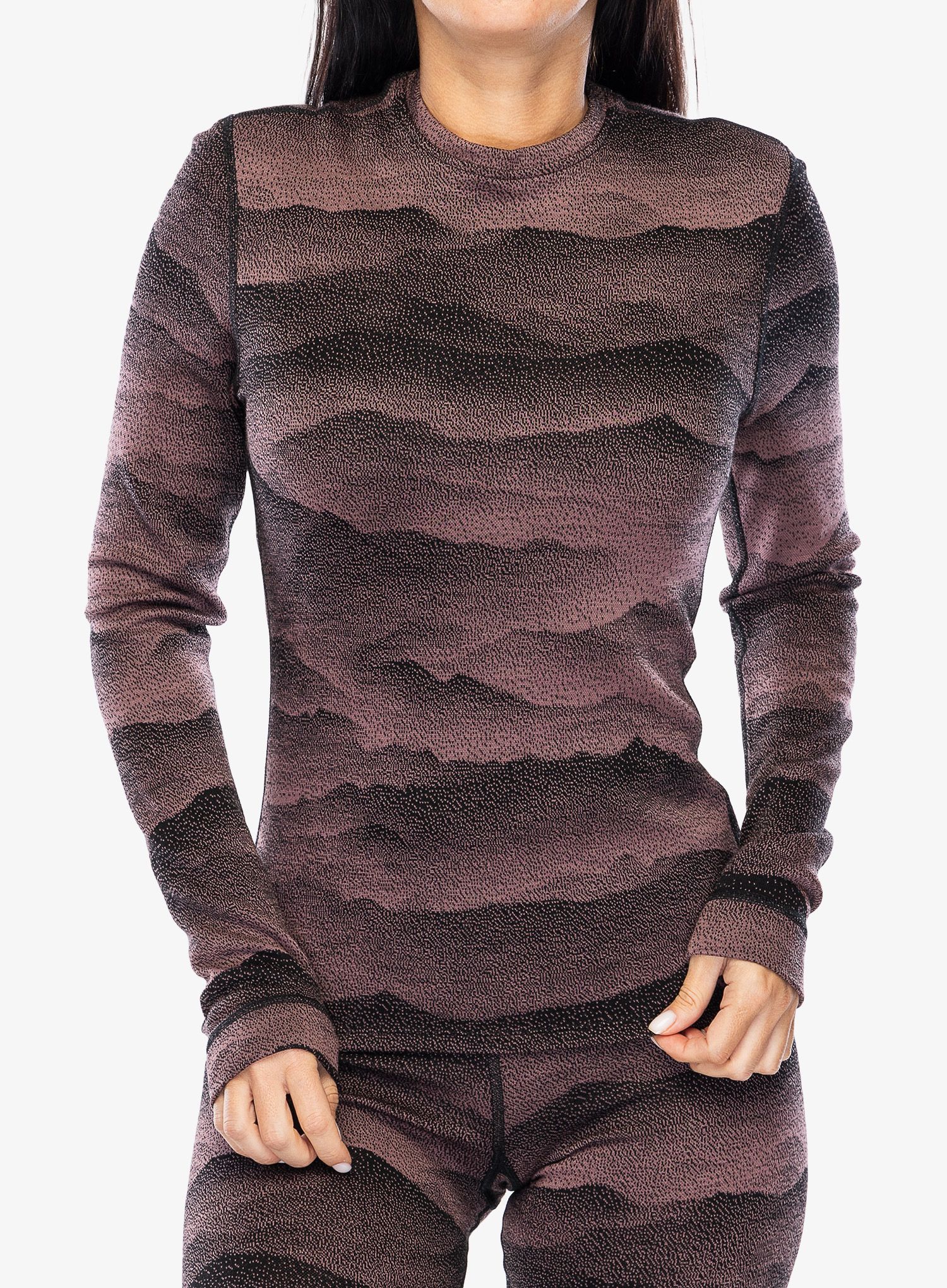Ženska termo flis jopa Odlo Merino Ridgelines BL Top Crew Neck LS - fudge/black
