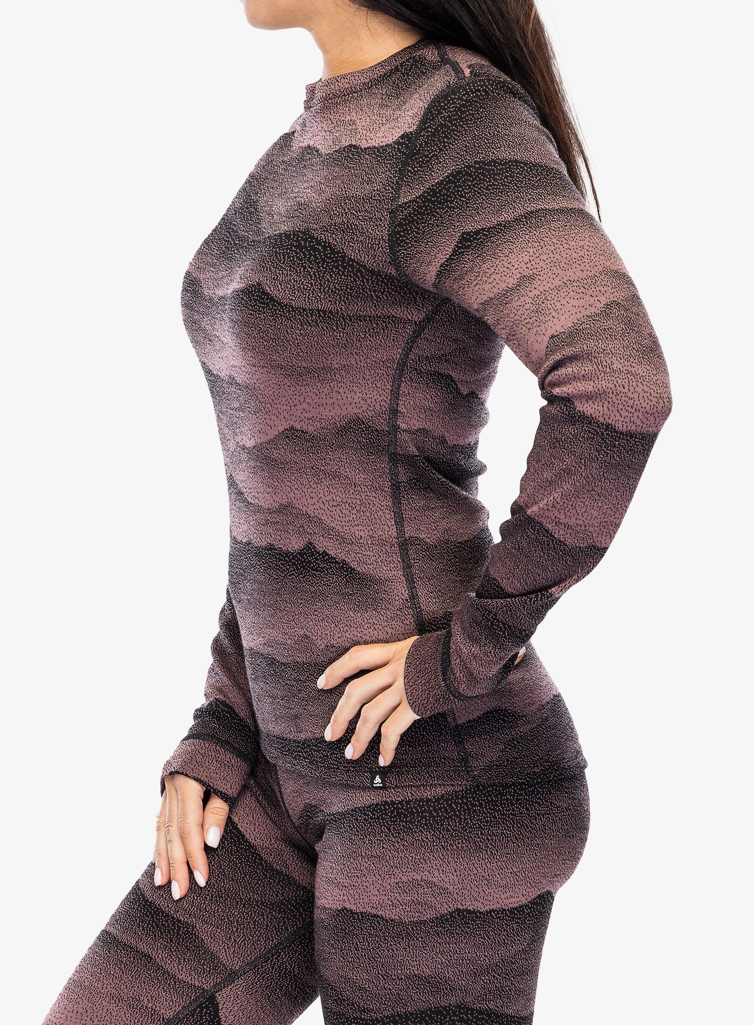Ženska termo flis jopa Odlo Merino Ridgelines BL Top Crew Neck LS - fudge/black