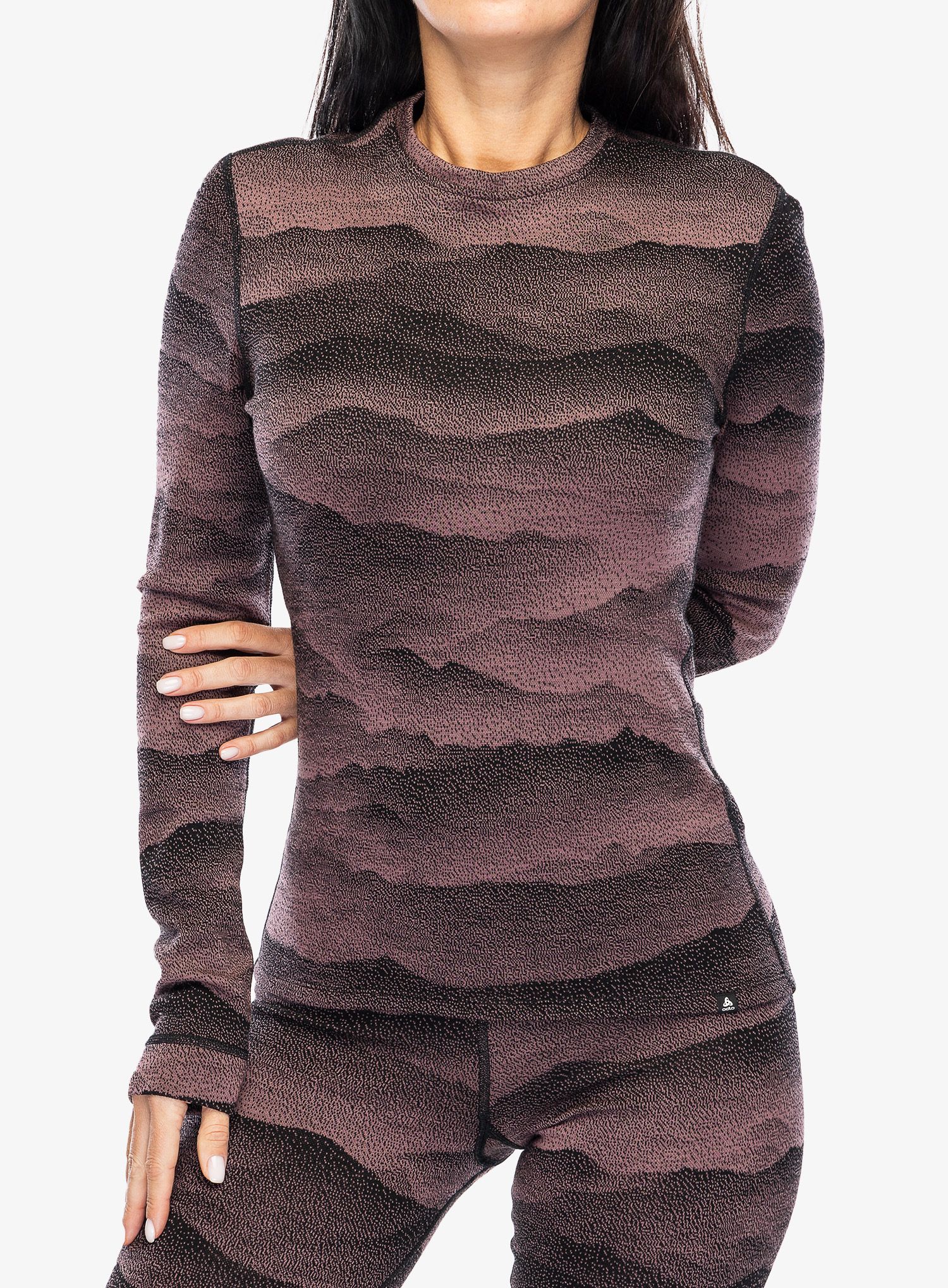 Ženska termo flis jopa Odlo Merino Ridgelines BL Top Crew Neck LS - fudge/black