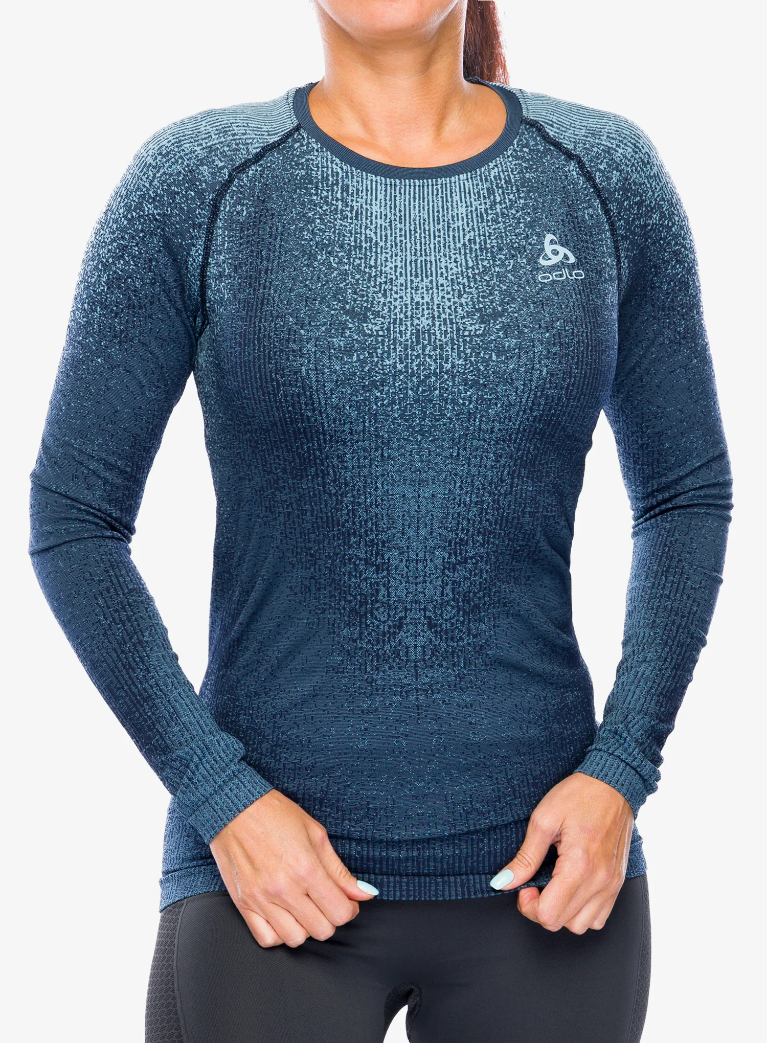 Ženska termo flis jopa Odlo Performance Warm Blackcomb BL Top Crew Neck LS - provincial blue
