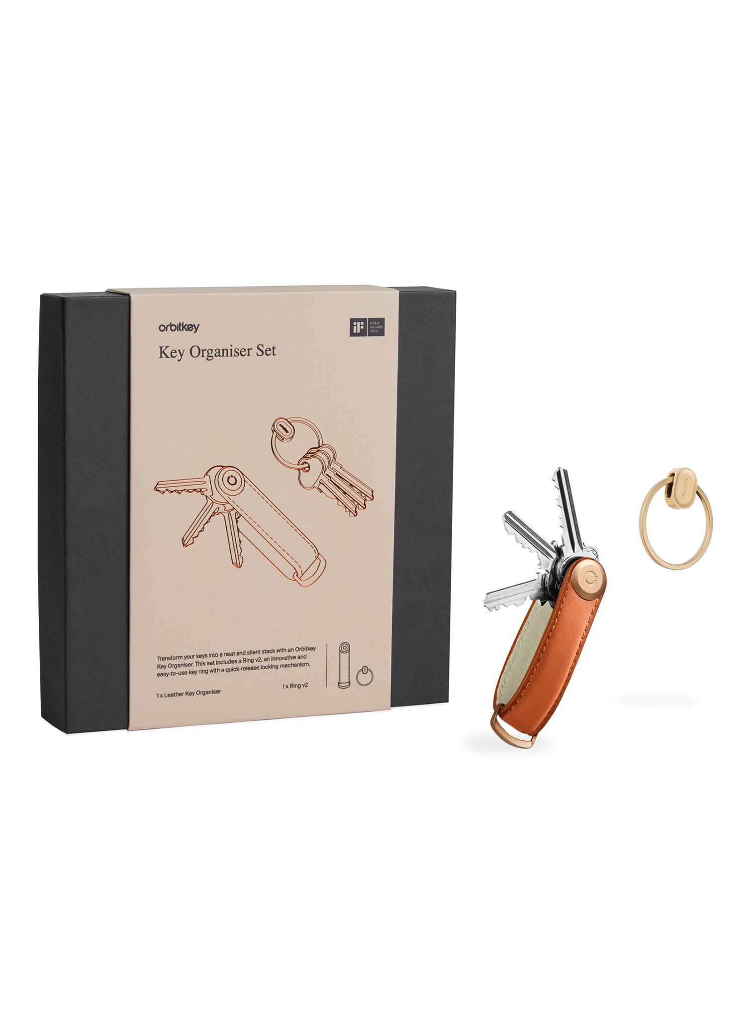 Obesek Orbitkey Leather Key+Ring V2 - cognac/tan
