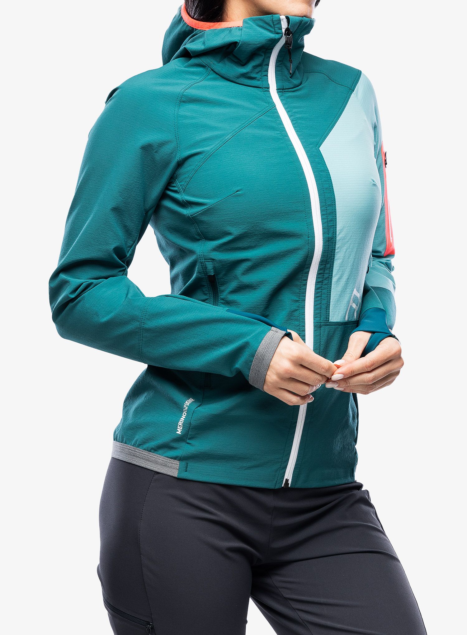 Ženska jakna za turno smučanje Ortovox Berrino Hooded Jacket - pacific green