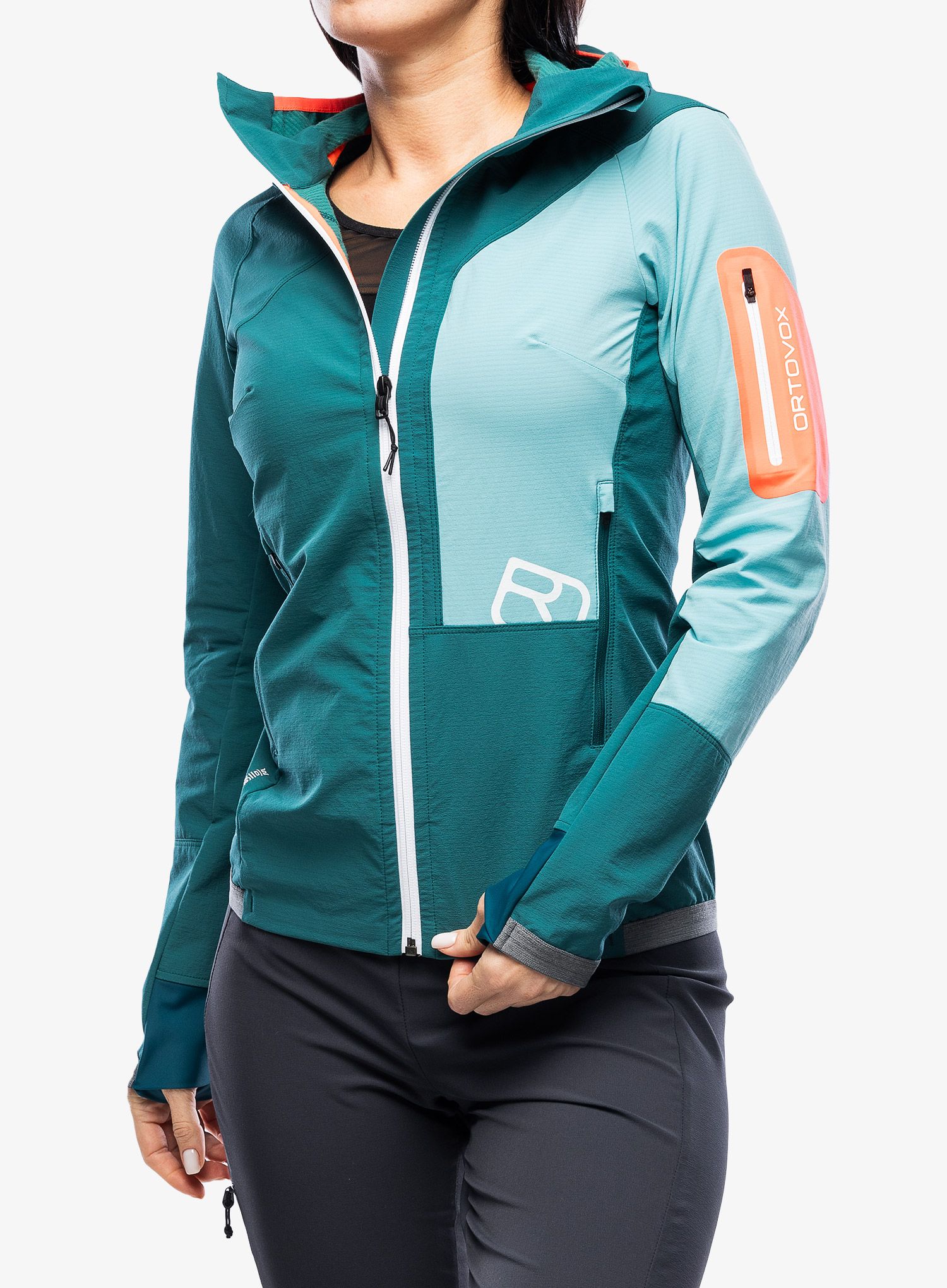 Ženska jakna za turno smučanje Ortovox Berrino Hooded Jacket - pacific green