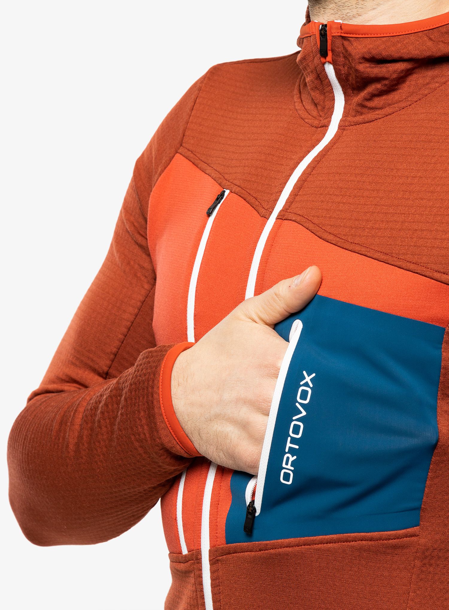 Moška jopica Ortovox Fleece Grid Hoody - clay orange