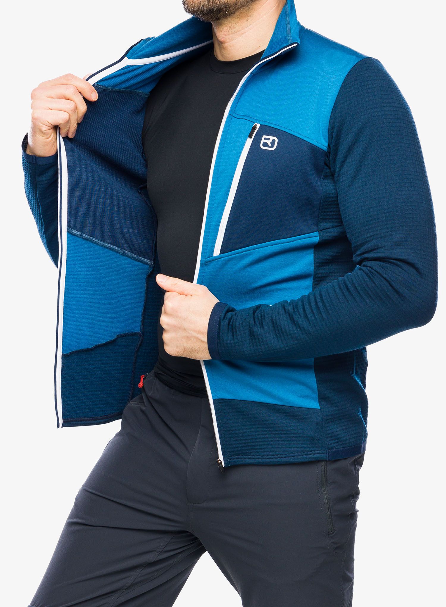 Jopica z zadrgo Ortovox Fleece Grid Jacket - mountain blue