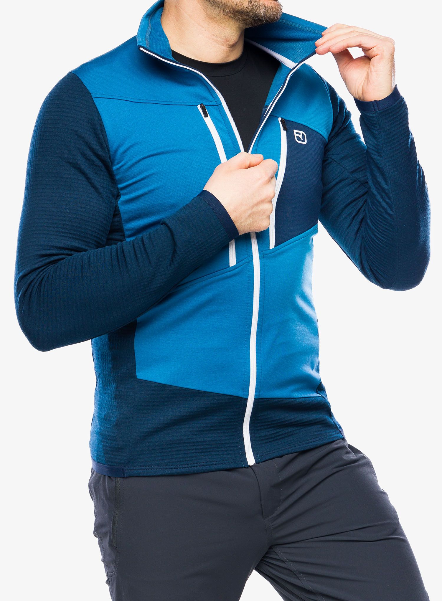 Jopica z zadrgo Ortovox Fleece Grid Jacket - mountain blue