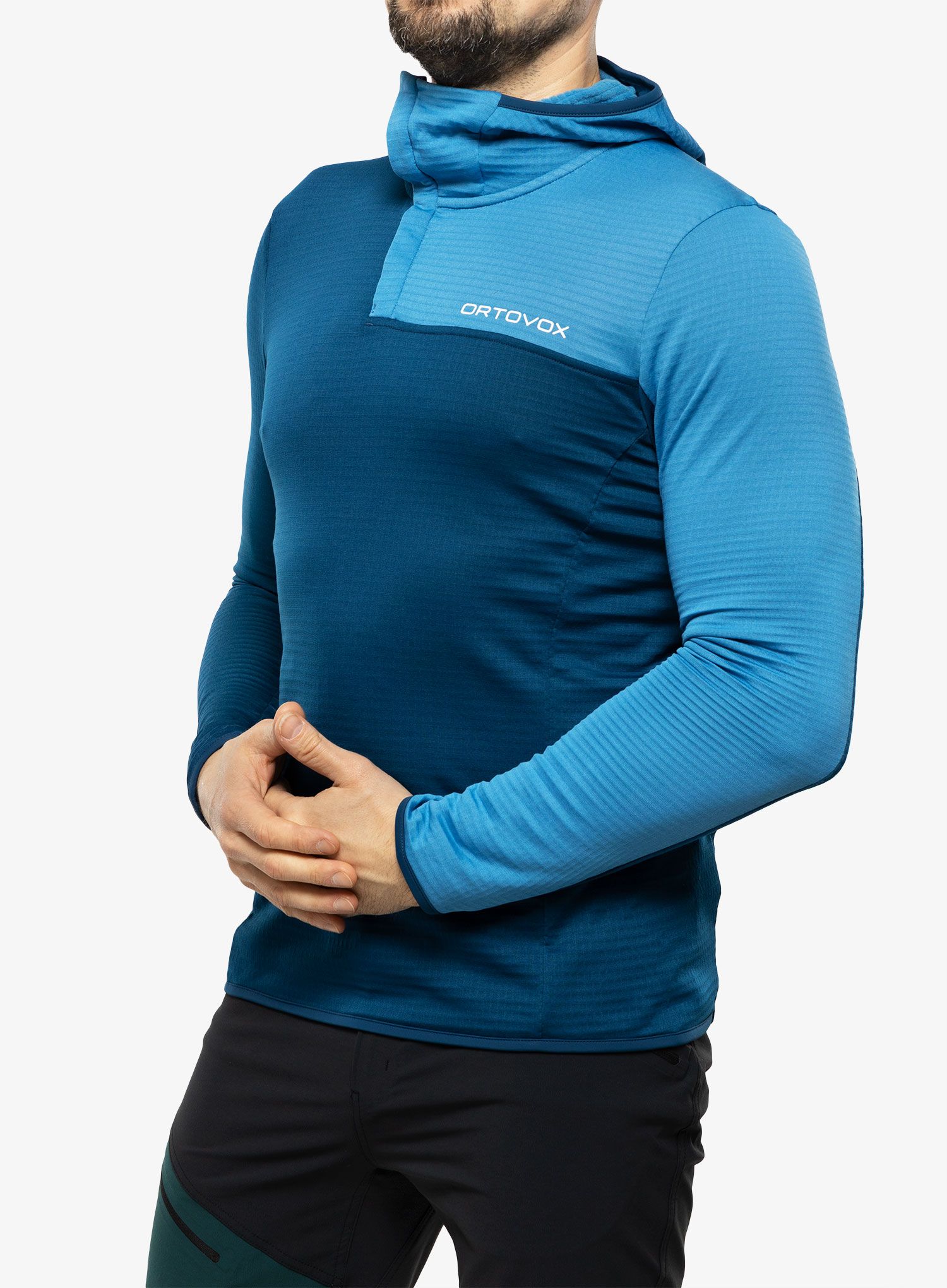 Moška jopica Ortovox Fleece Light Grid SN Hoody  - petrol blue/blue