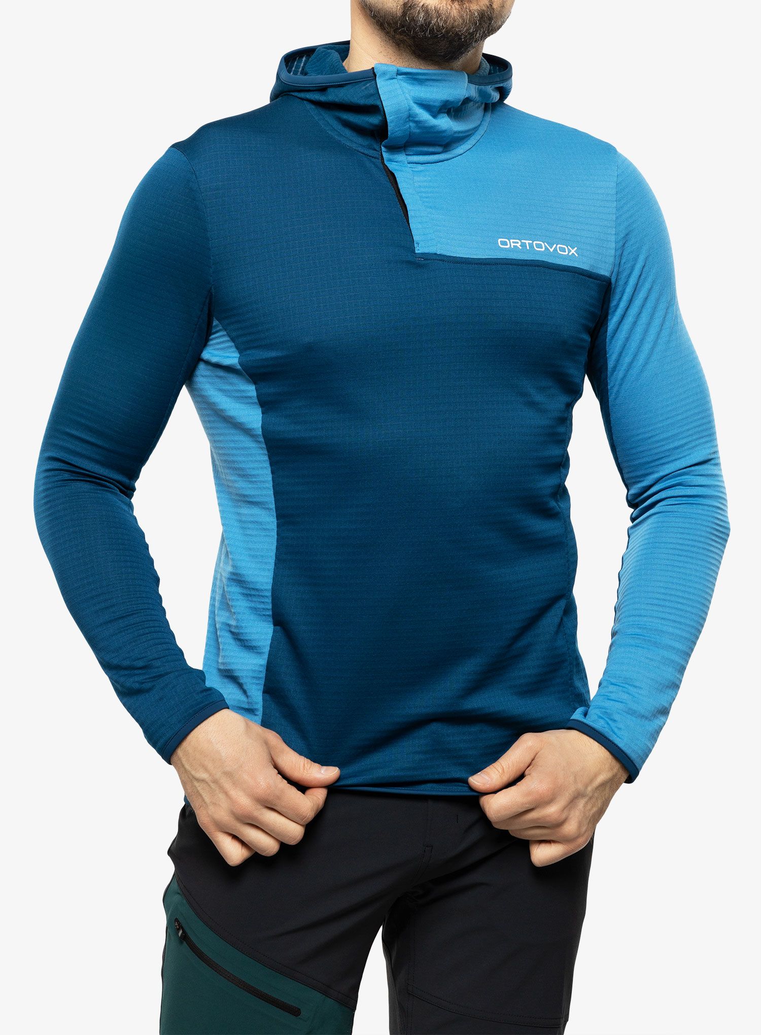 Moška jopica Ortovox Fleece Light Grid SN Hoody  - petrol blue/blue