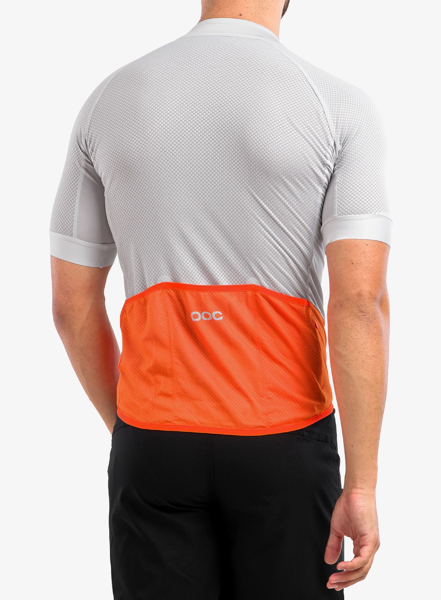 Moška kolesarska majica POC Essential Road Logo Jersey - granite grey/zink orange