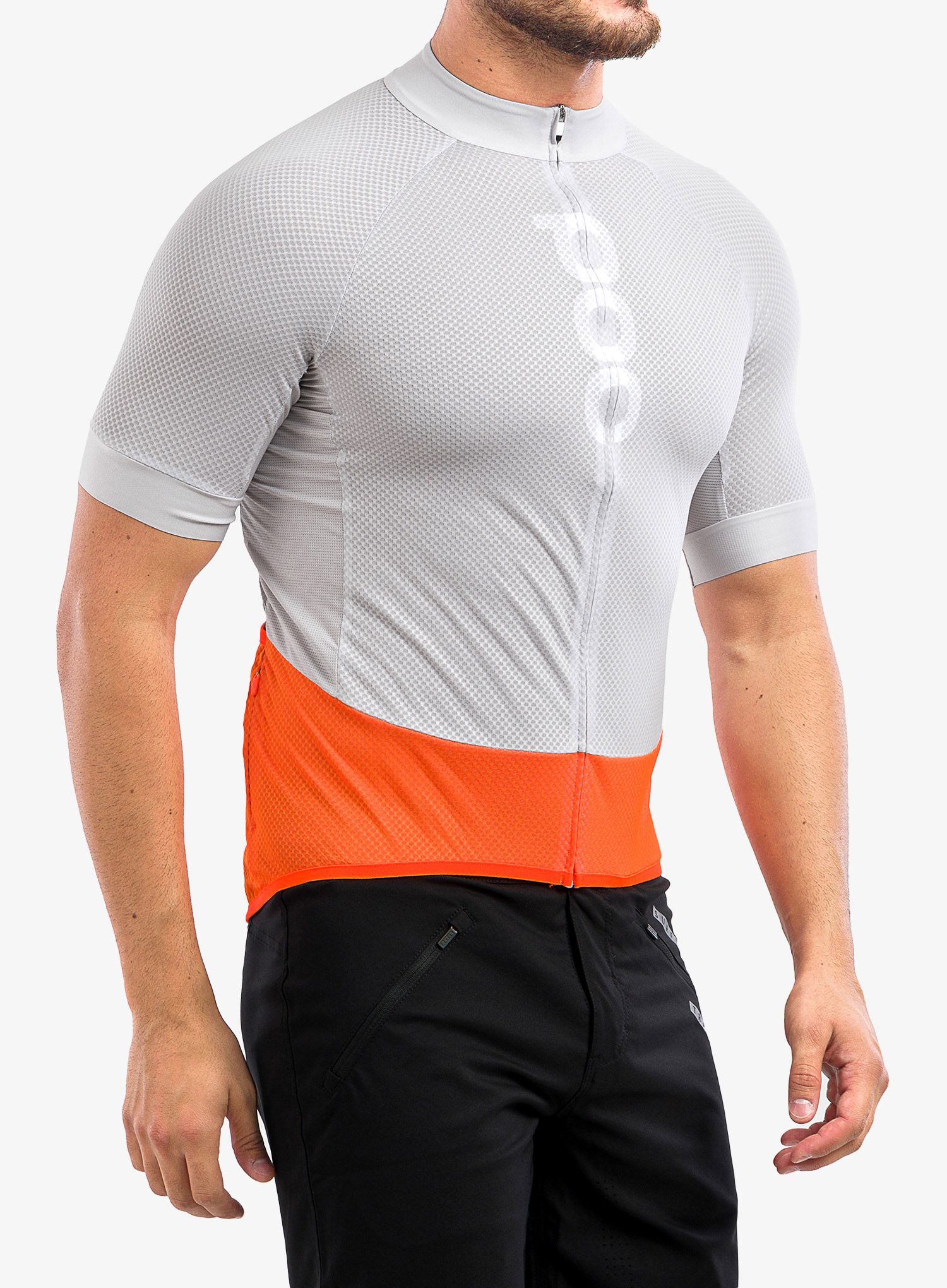 Moška kolesarska majica POC Essential Road Logo Jersey - granite grey/zink orange
