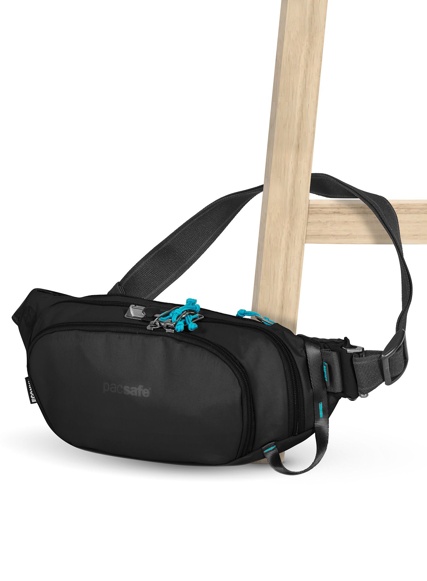 Torbica za okoli pasu Pacsafe Eco Waist Pack - econyl black