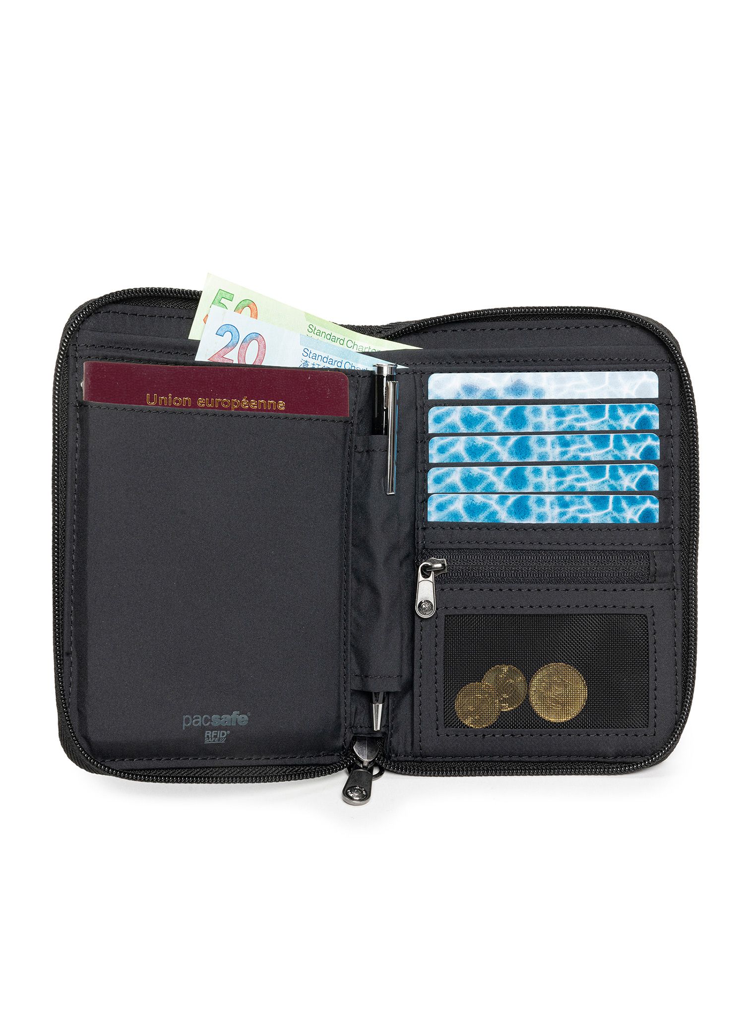 Denarnica Pacsafe RFIDsafe Compact Travel Organizer - black