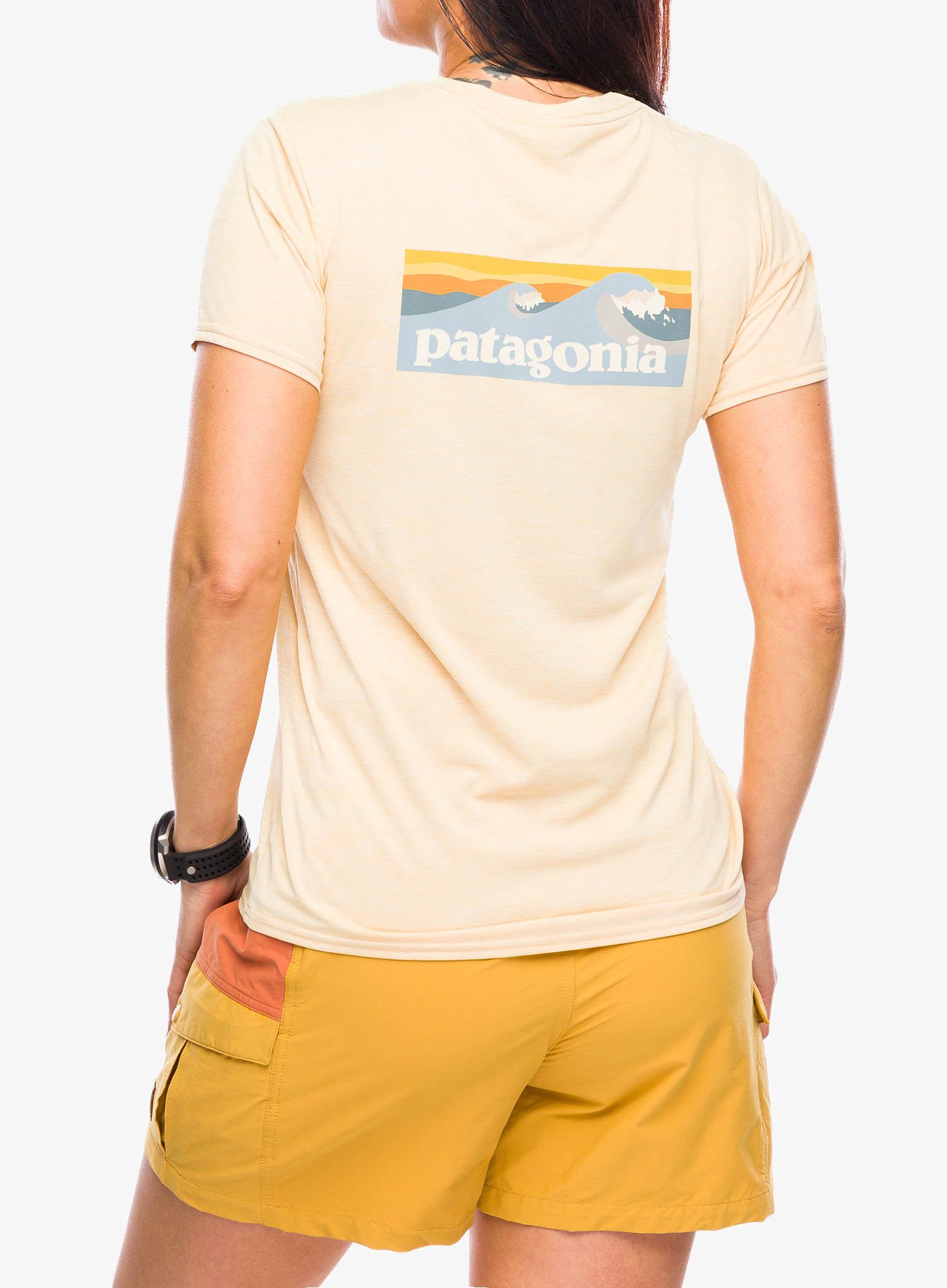 Ženska športna majica Patagonia Cap Cool Daily Graphic Shirt Waters - boardshort/melon