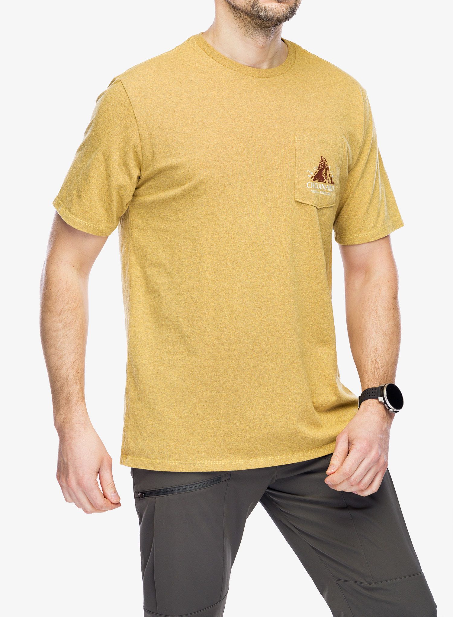 Majica s potiskom Patagonia Chouinard Crest Pocket Responsibili-Tee - pufferfish gold