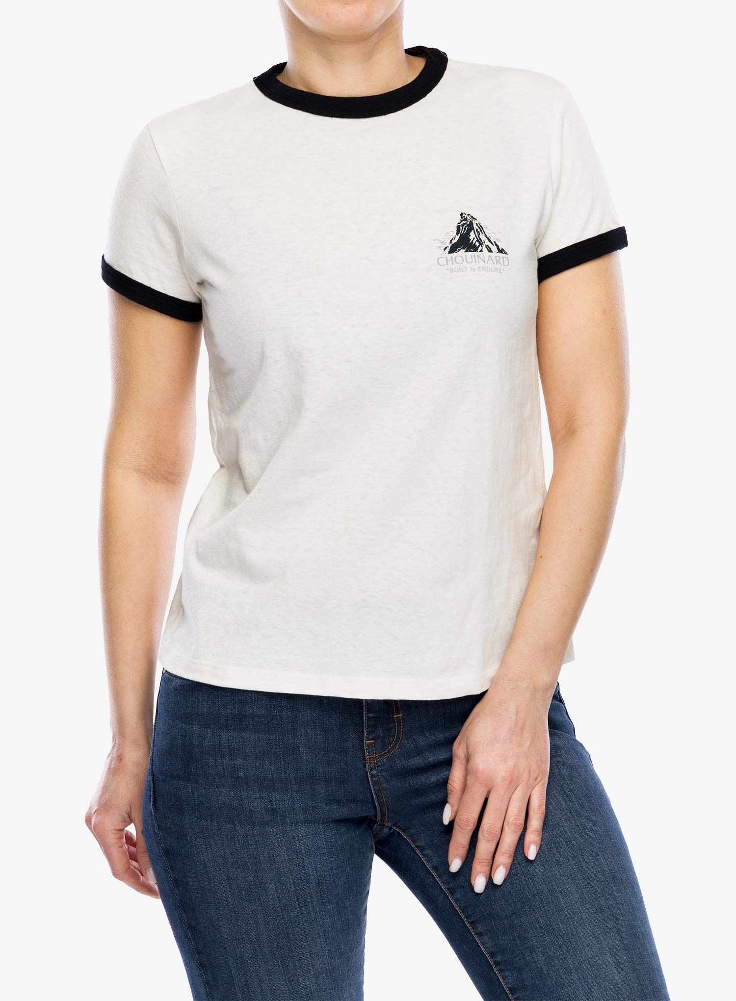 Ženska bombažna majica Patagonia Chouinard Crest Ringer Responsibili-Tee - birch white