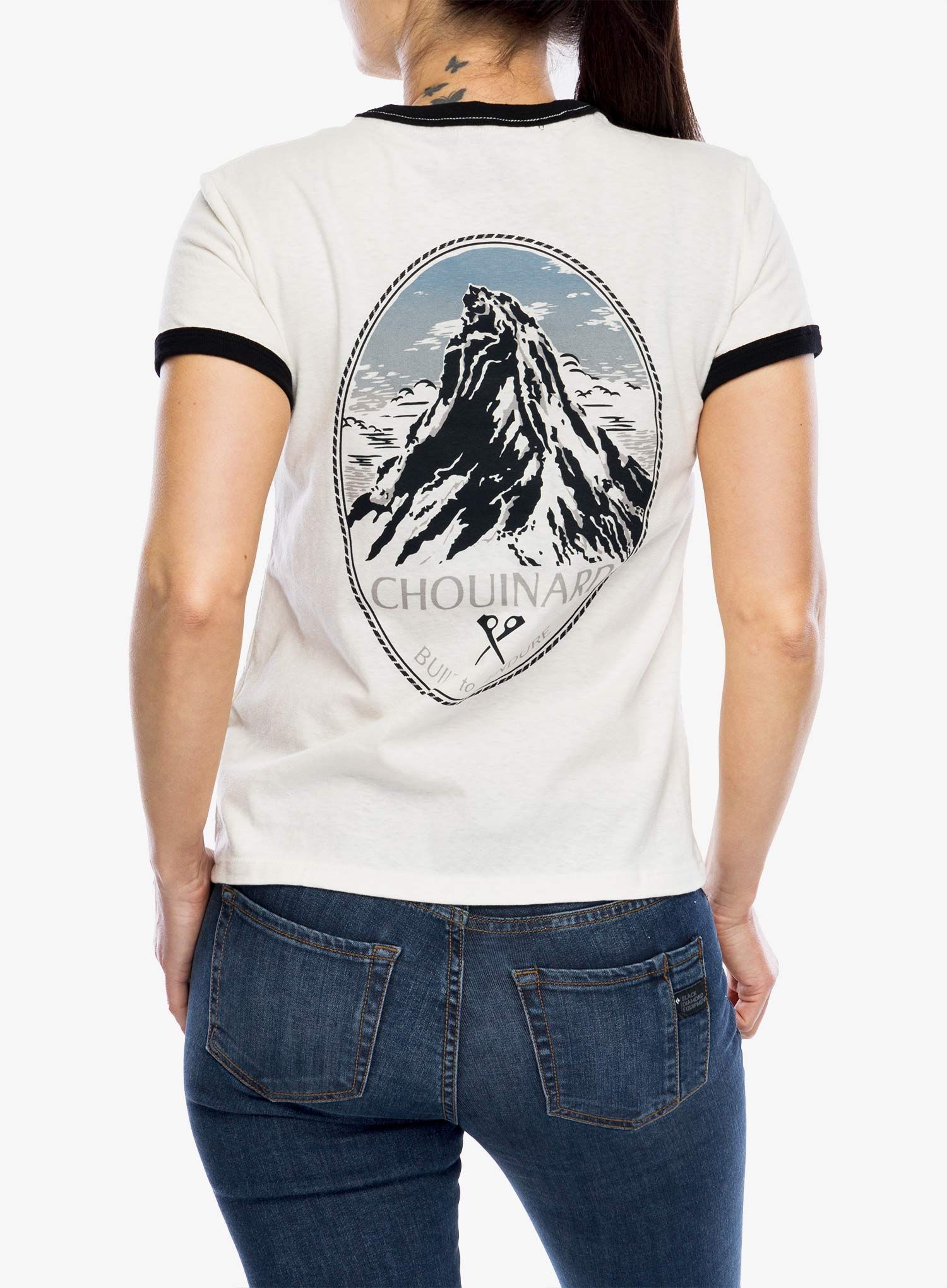Ženska bombažna majica Patagonia Chouinard Crest Ringer Responsibili-Tee - birch white