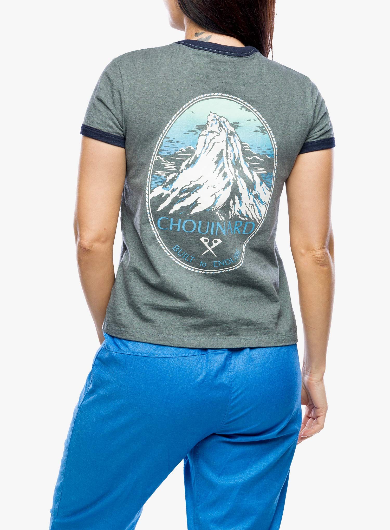 Ženska majica s potiskom Patagonia Chouinard Crest Ringer Responsibili-Tee - nouveau green