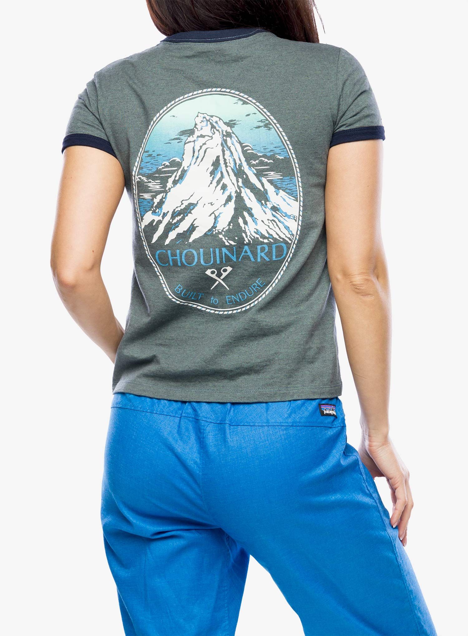 Ženska majica s potiskom Patagonia Chouinard Crest Ringer Responsibili-Tee - nouveau green