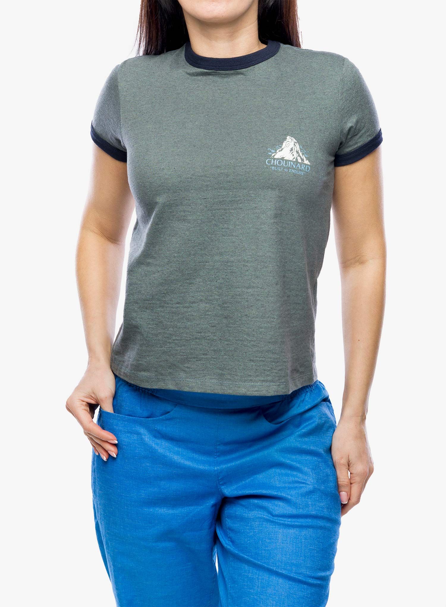 Ženska majica s potiskom Patagonia Chouinard Crest Ringer Responsibili-Tee - nouveau green