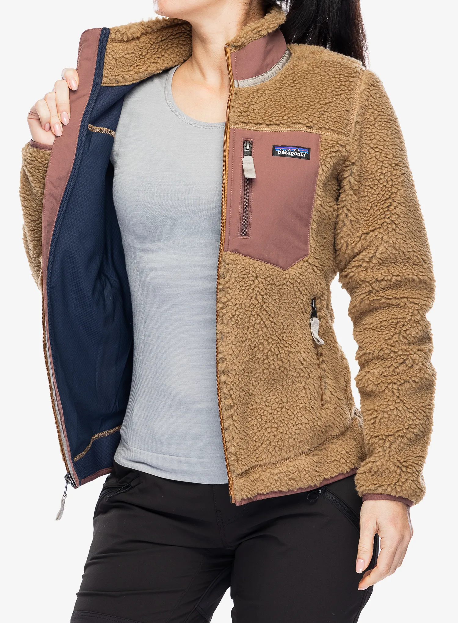Ženski flis Patagonia Classic Retro-X Jacket - nest brown/dulse mauve