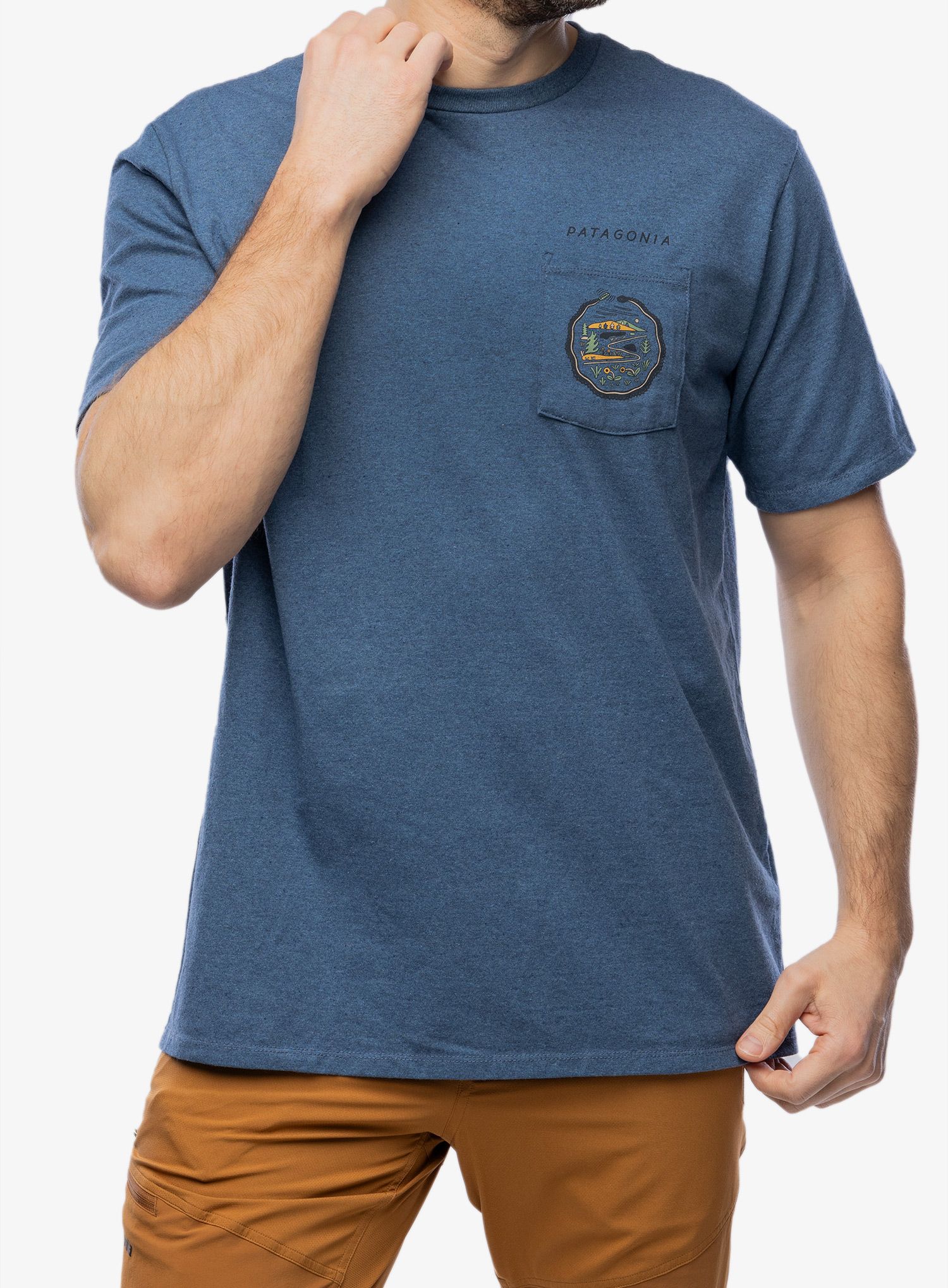 Majica s potiskom Patagonia Commontrail Pocket Responsibili-Tee - utility blue