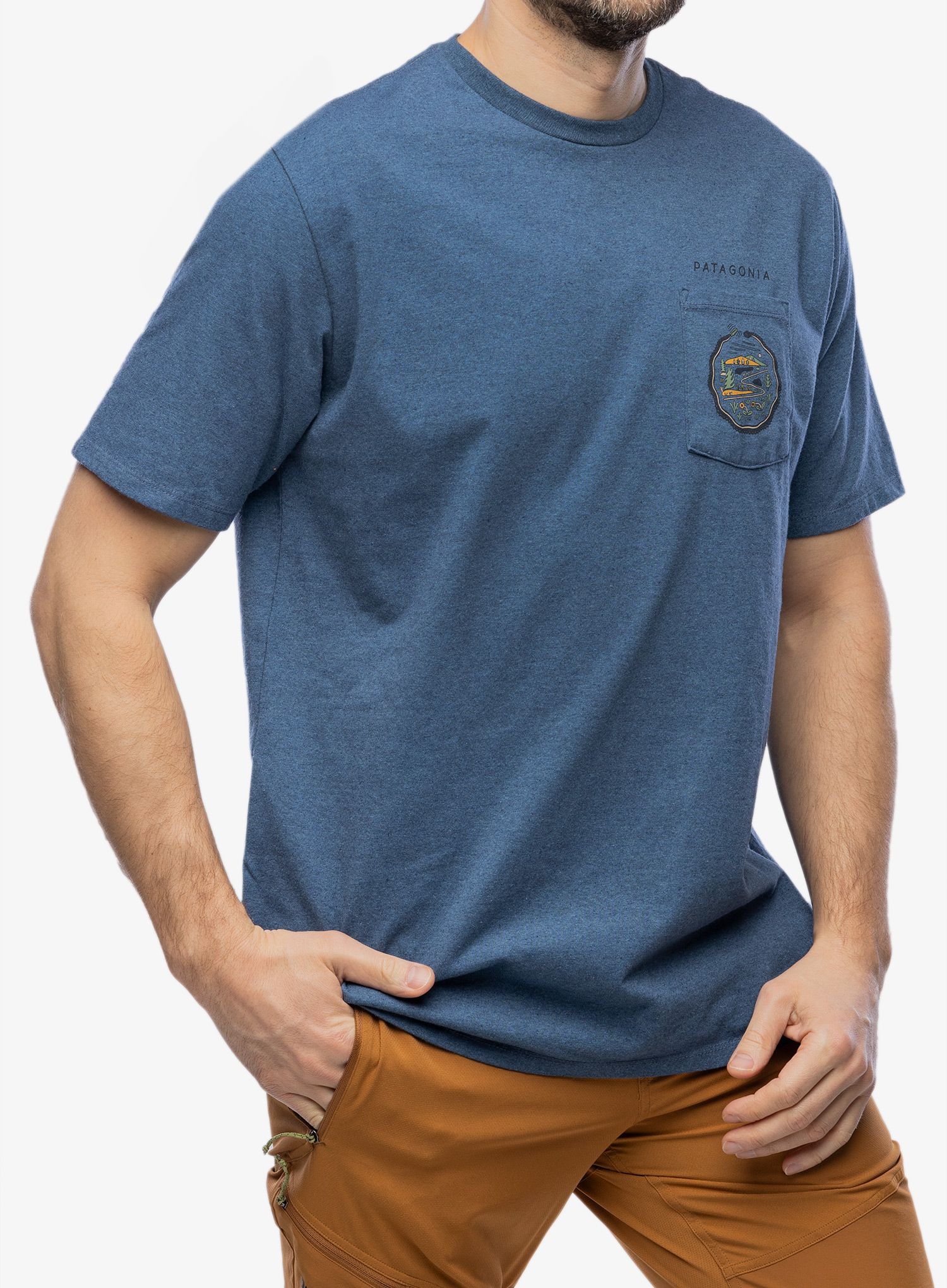 Majica s potiskom Patagonia Commontrail Pocket Responsibili-Tee - utility blue