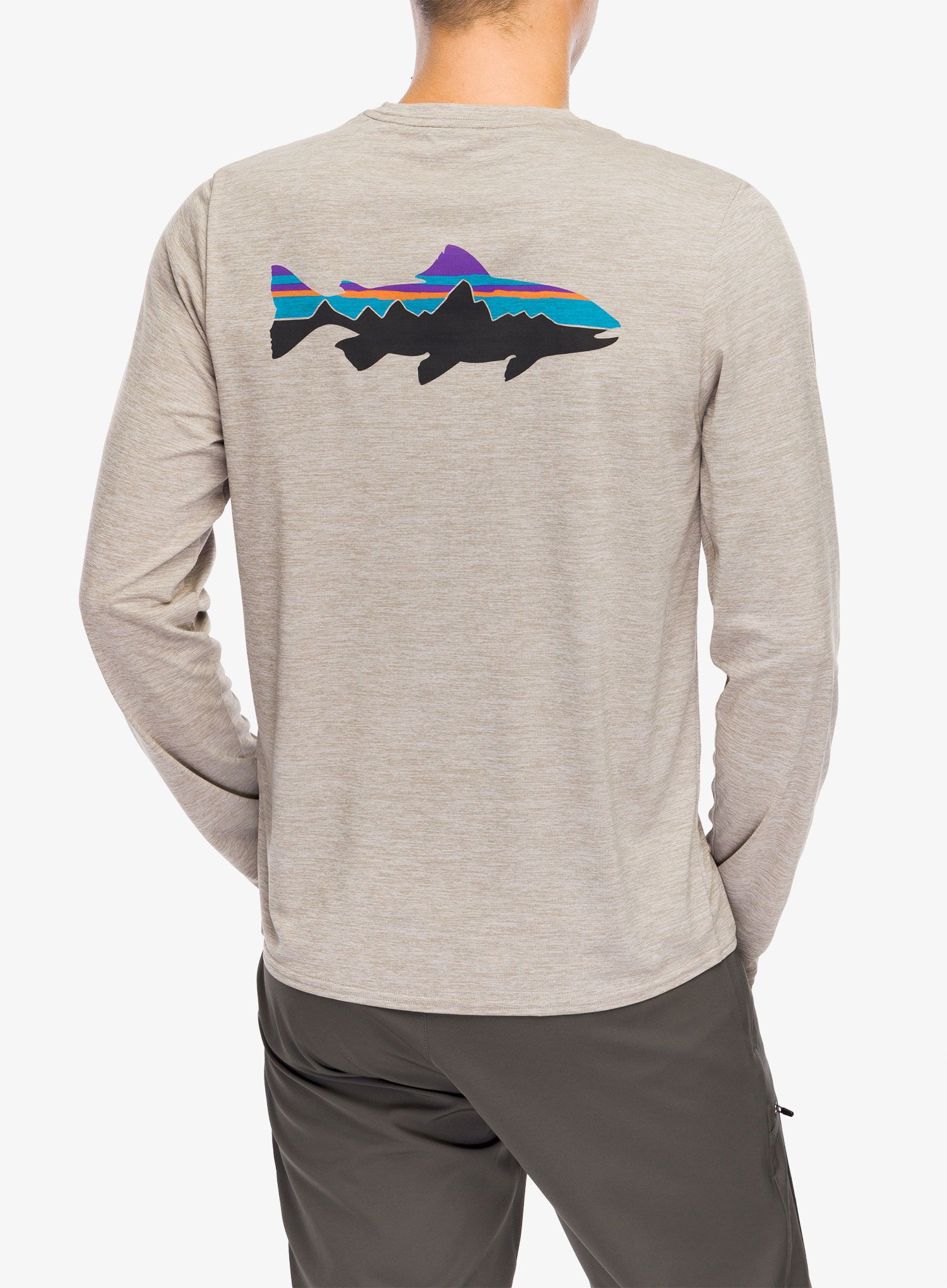 Majica z dolgimi rokavi Patagonia L/S Cap Cool Daily Graphic Shirt Waters - fitz roy trout seabird grey