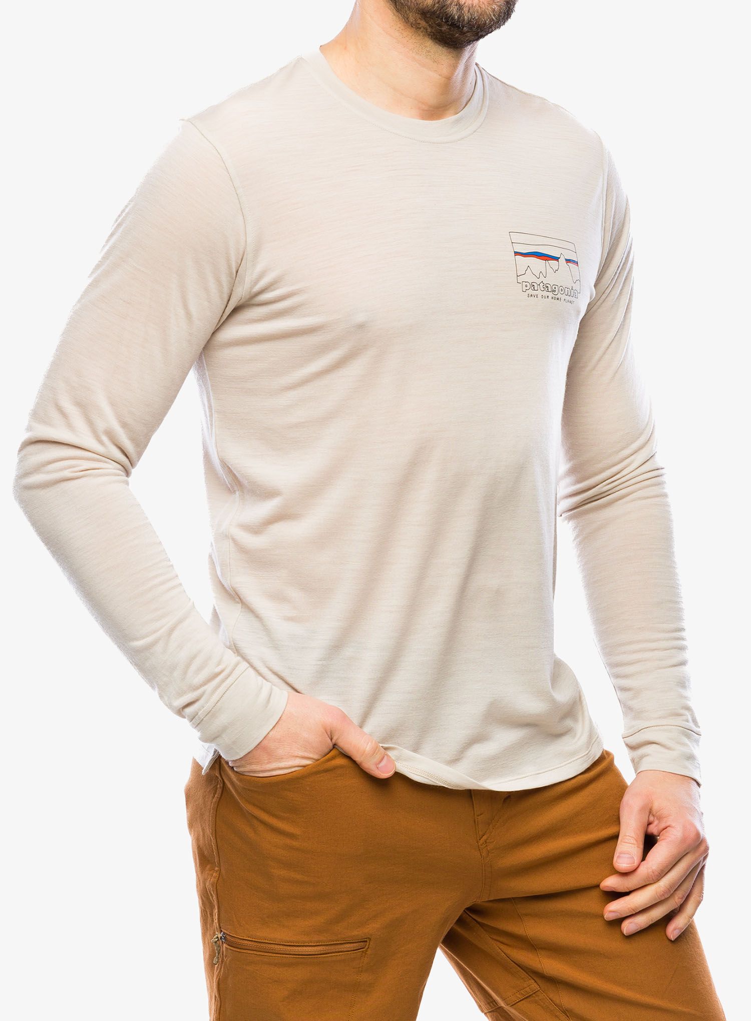 Puloverji brez kapuce Patagonia L/S Cap Cool Merino Graphic Shirt - 73 skyline/pumice