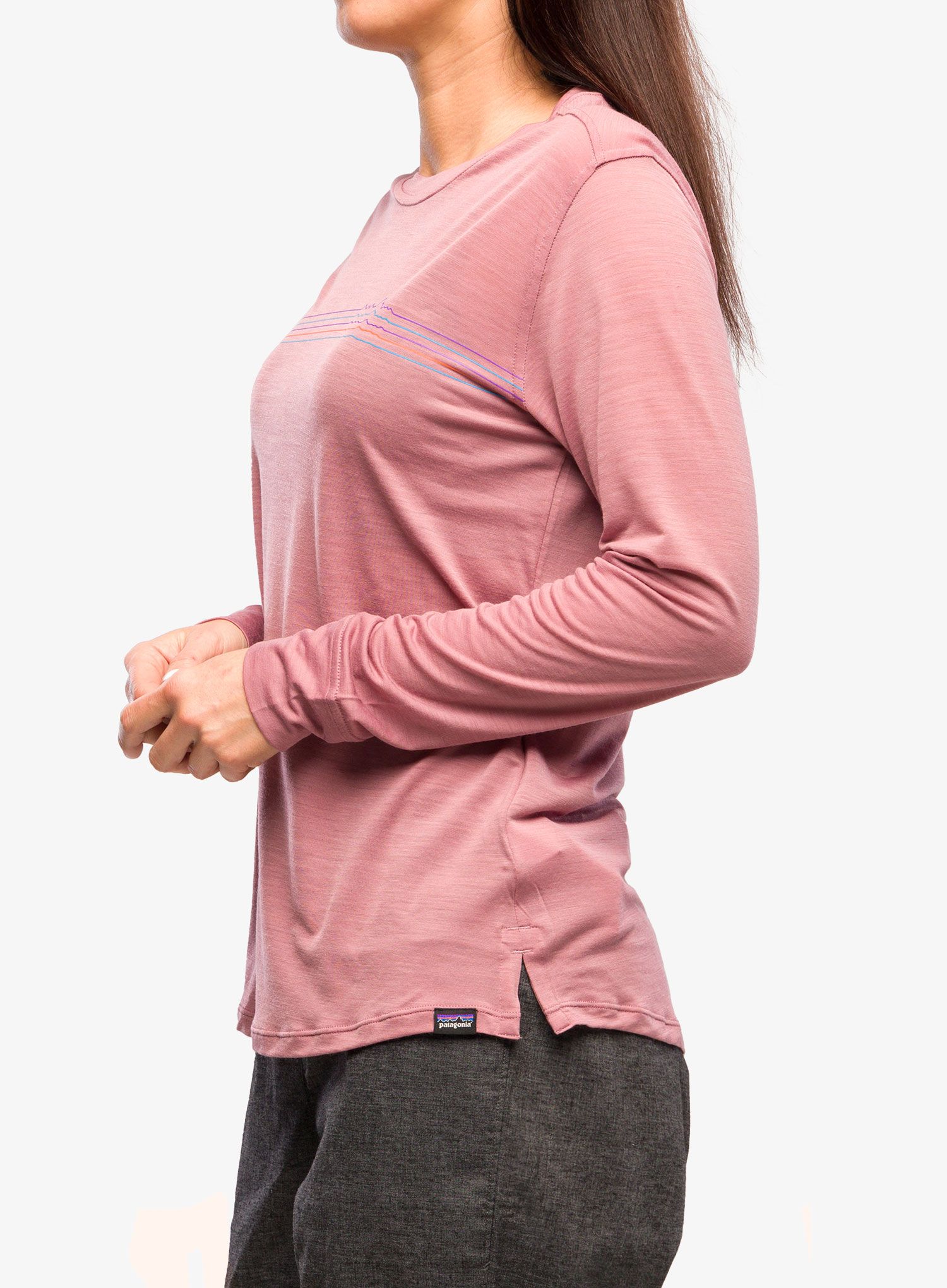 Jopica brez kapuce ženska Patagonia L/S Cap Cool Merino Graphic - evening mauve