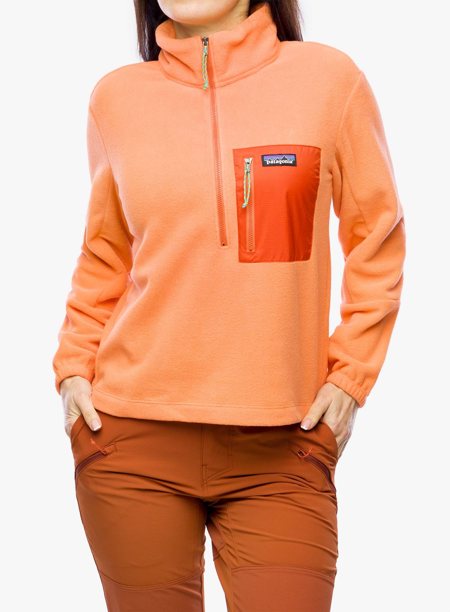 Ženska jopica brez kapuce Patagonia Microdini 1/2 Zip P/O - coho coral