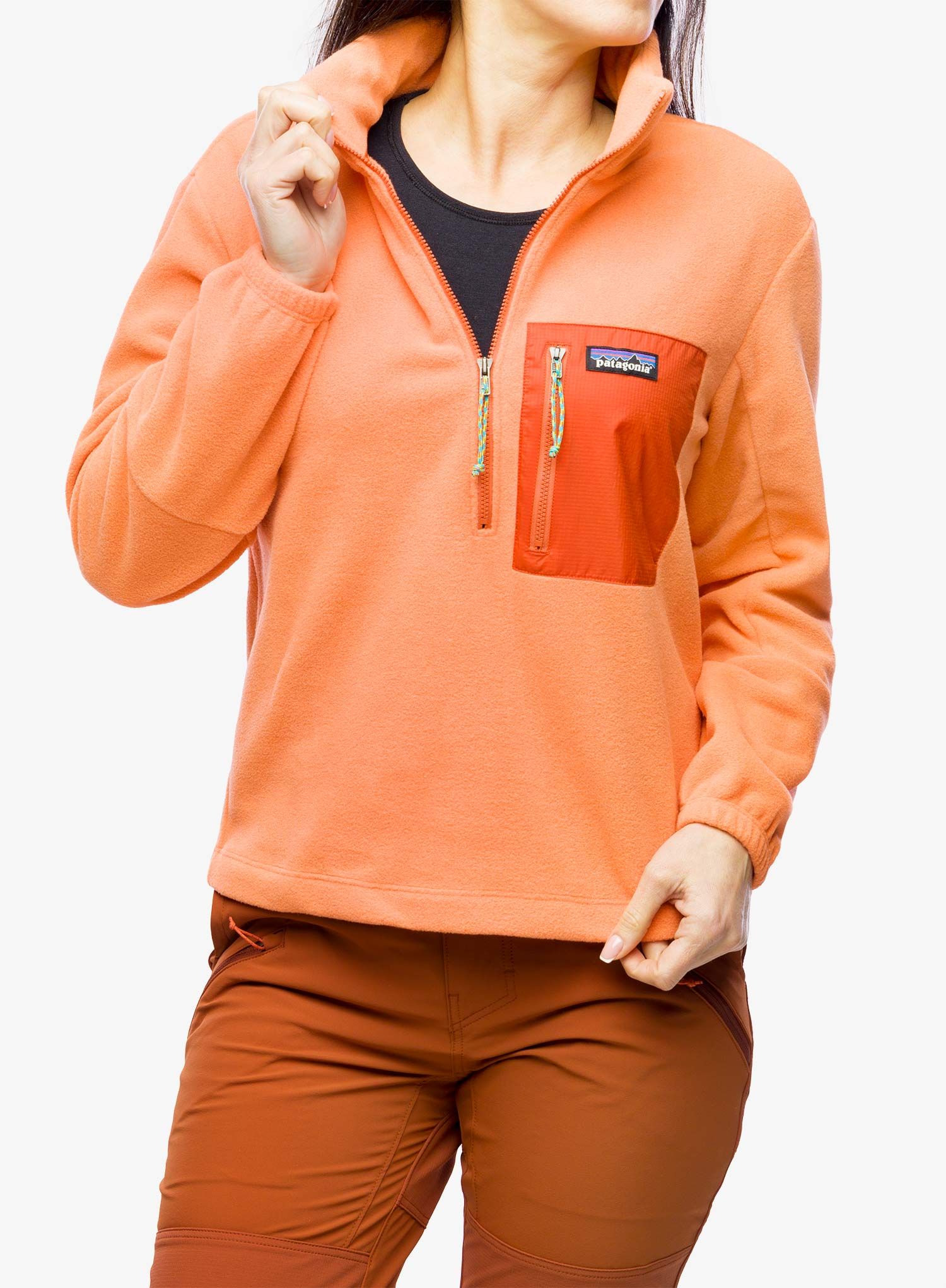 Ženska jopica brez kapuce Patagonia Microdini 1/2 Zip P/O - coho coral